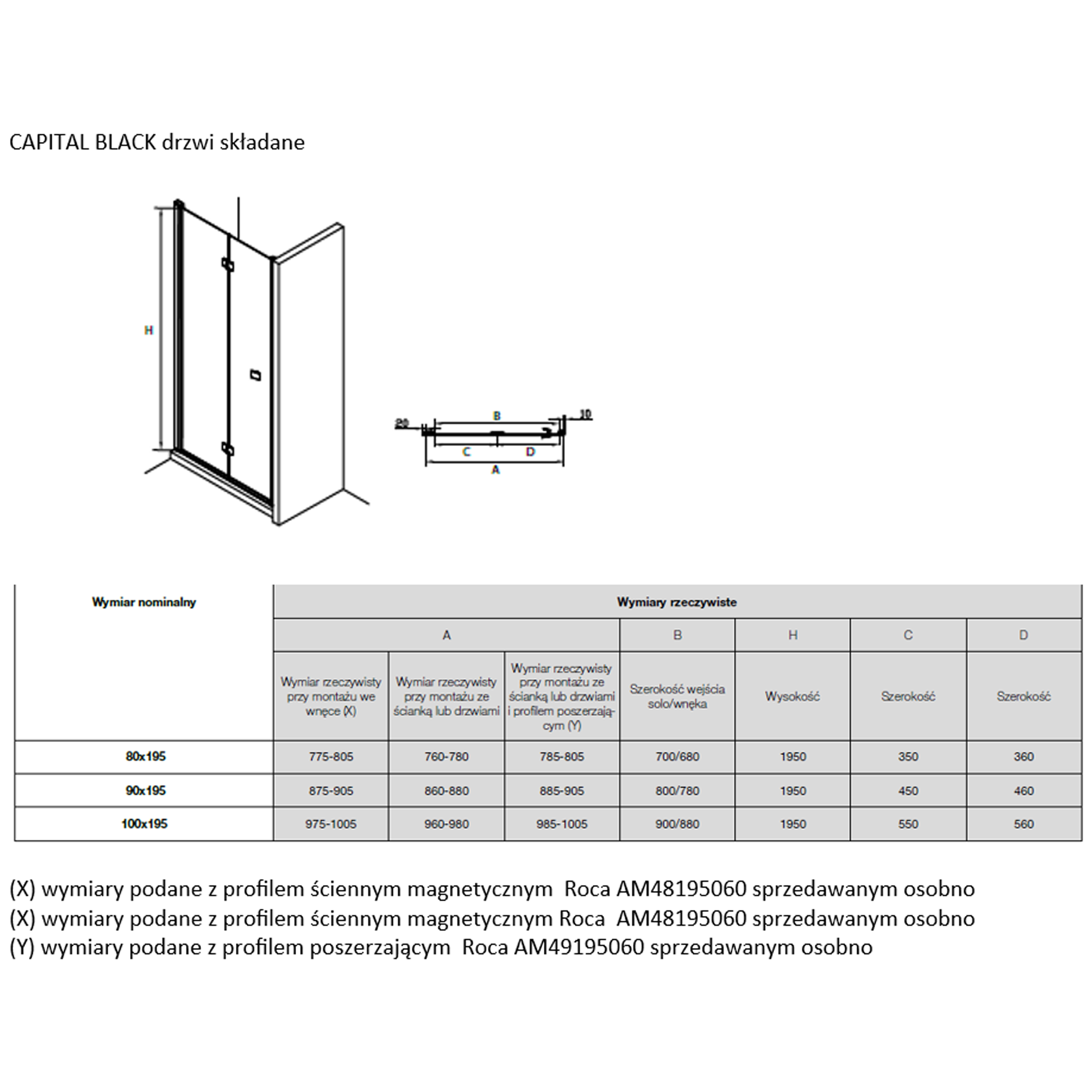 Drzwi prysznicowe składane Capital 90 X 195 Roca - 2