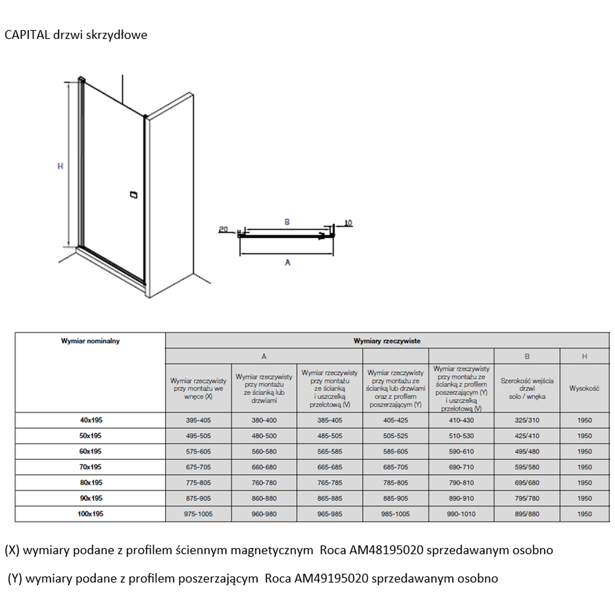 Drzwi prysznicowe uchylne Capital 90x195 cm chromowane profile Roca - 2