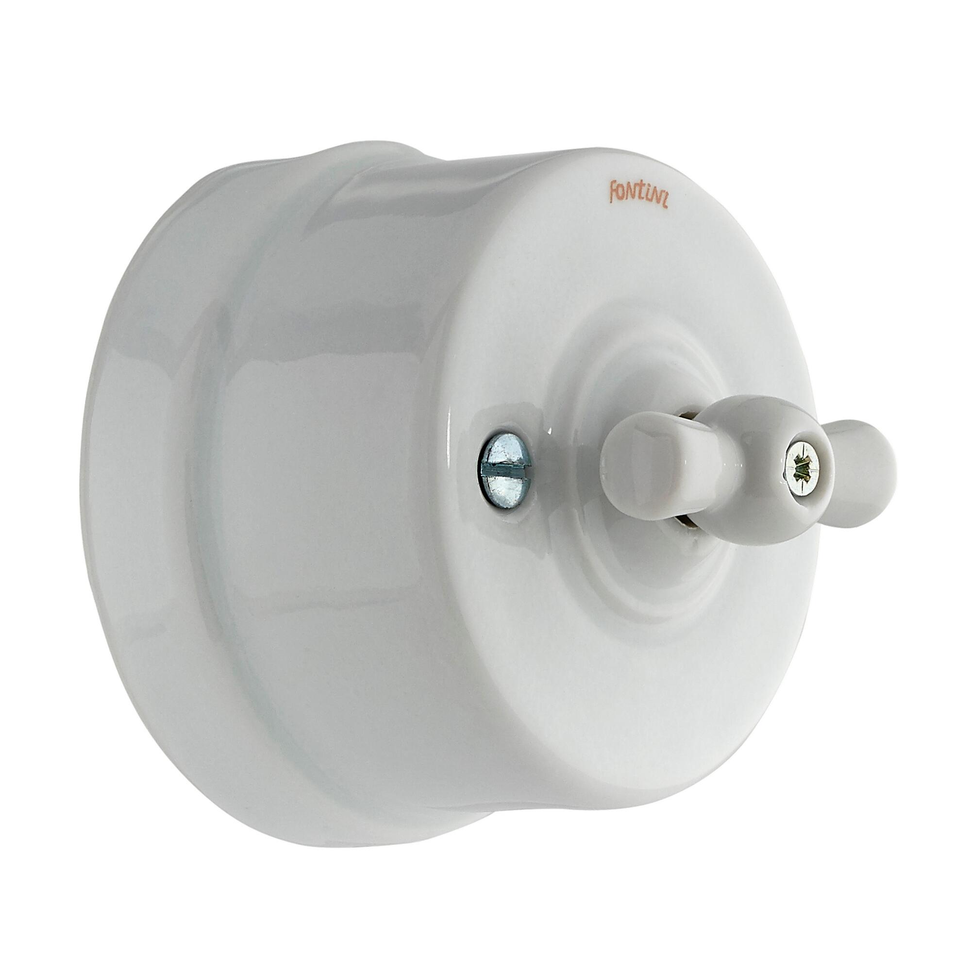 Pulsador rotativo fontini garby de porcelana blanca con paso de cable 10a y 250v