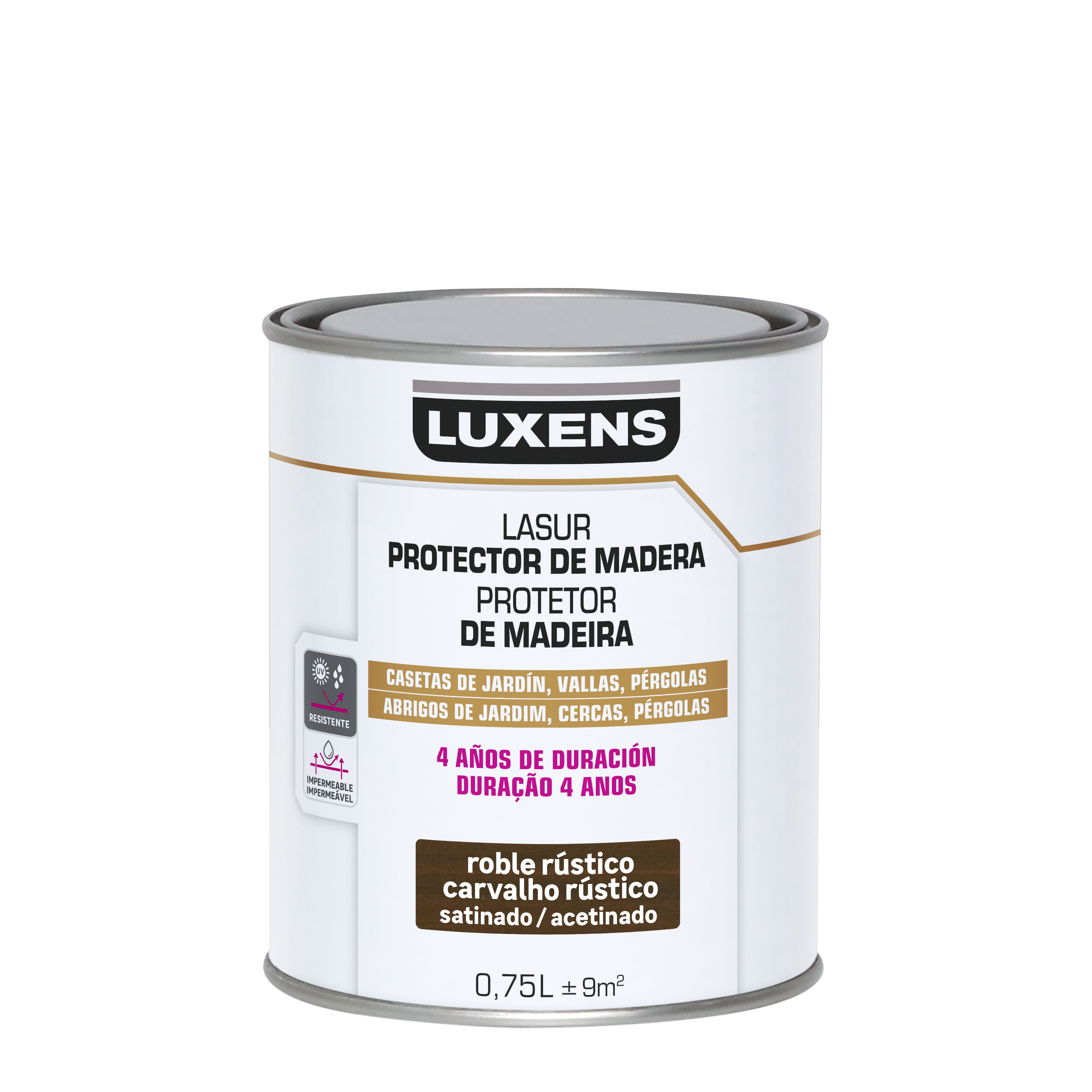 Protector madera exterior color roble oscuro para valla, caseta de jardín, persiana LUXENS satinado 750 ml base agua - 2