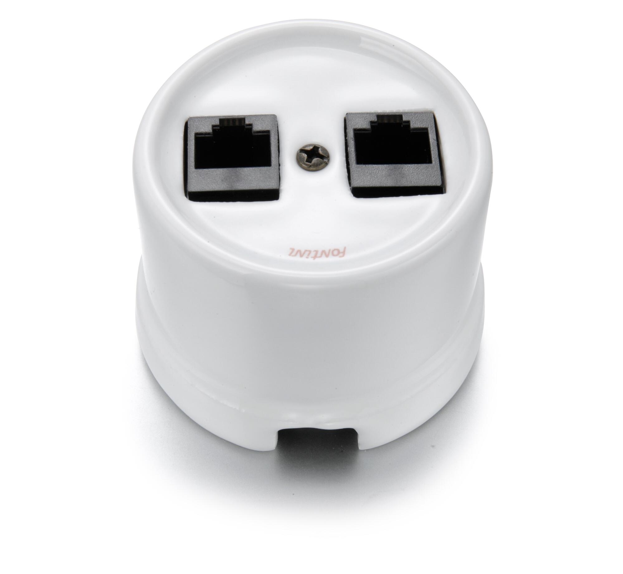 Toma rj45 doble cat 6 fontini garby blanca con paso de cable