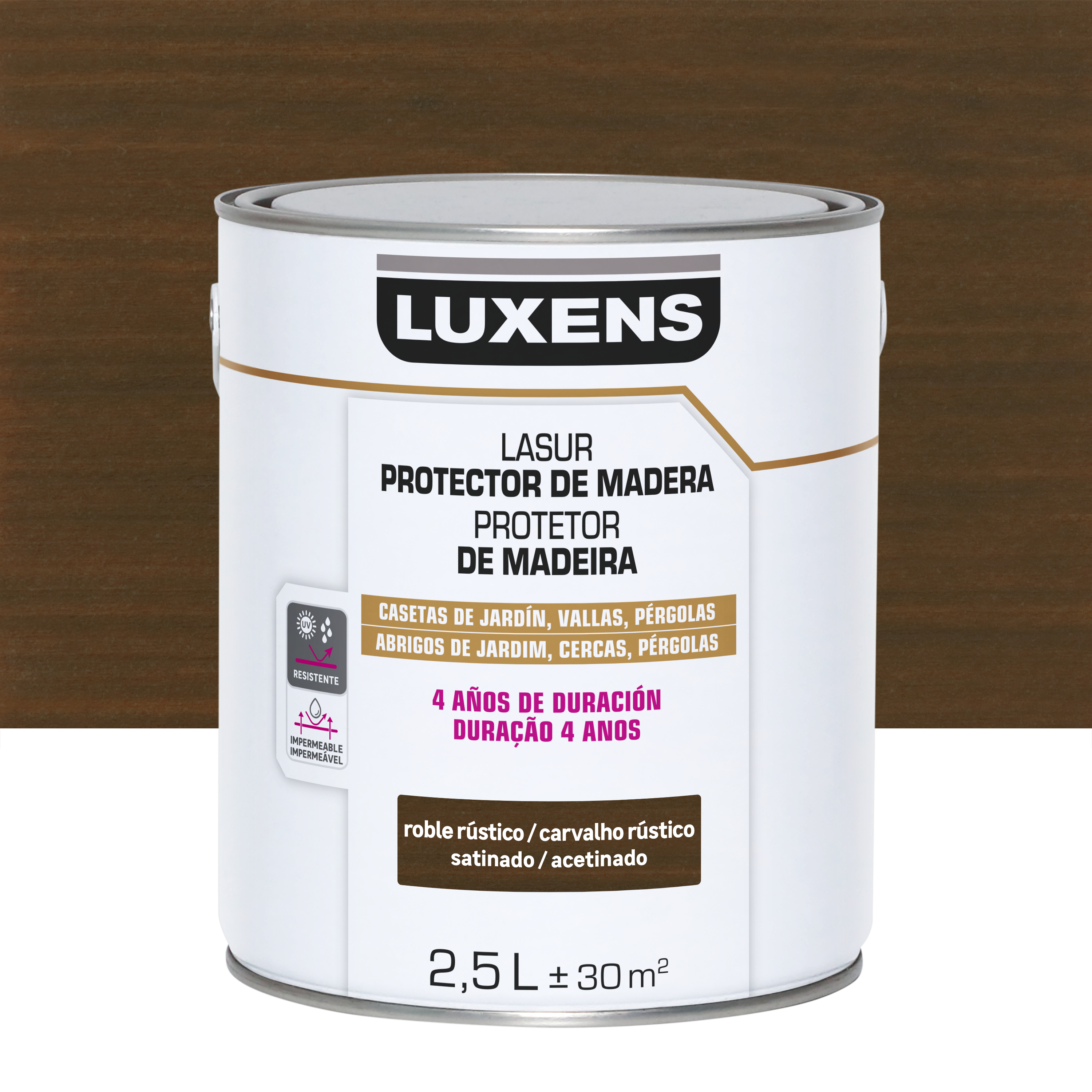 Lasur satinado 4 años luxens 2.5l roble oscuro