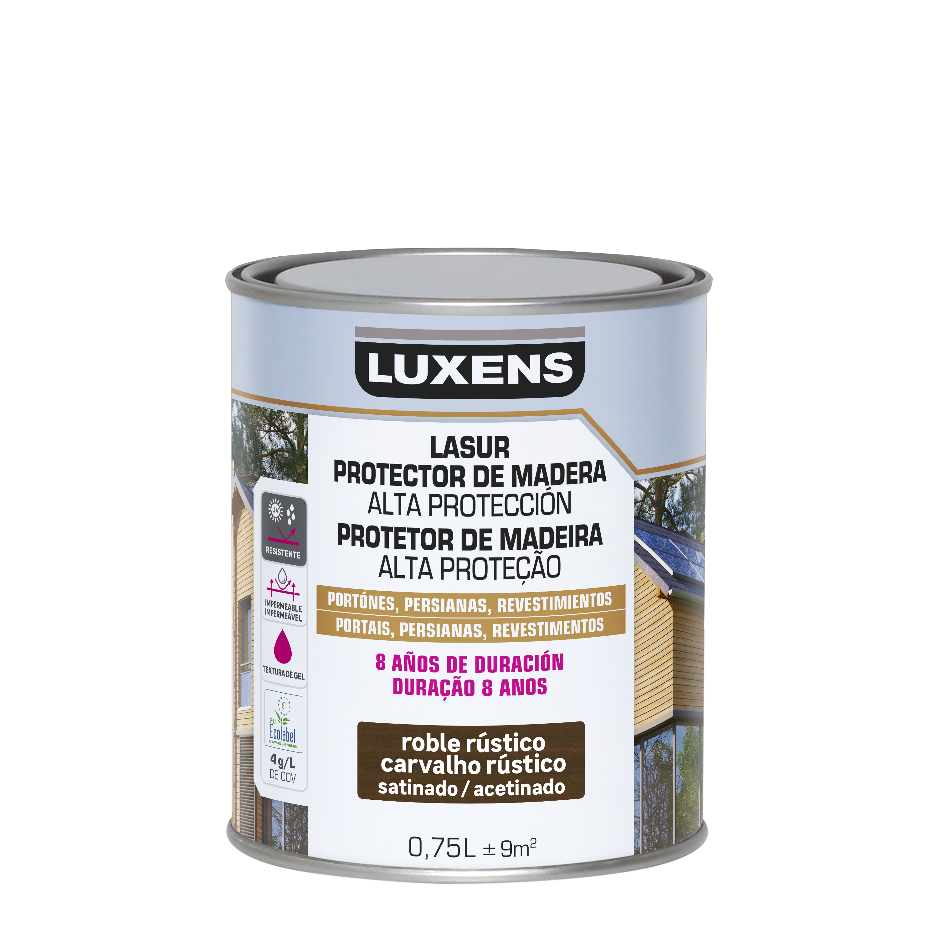 Protector madera exterior color roble oscuro para valla, caseta de jardín, cancela, fachada LUXENS satinado 750 ml base agua - 2