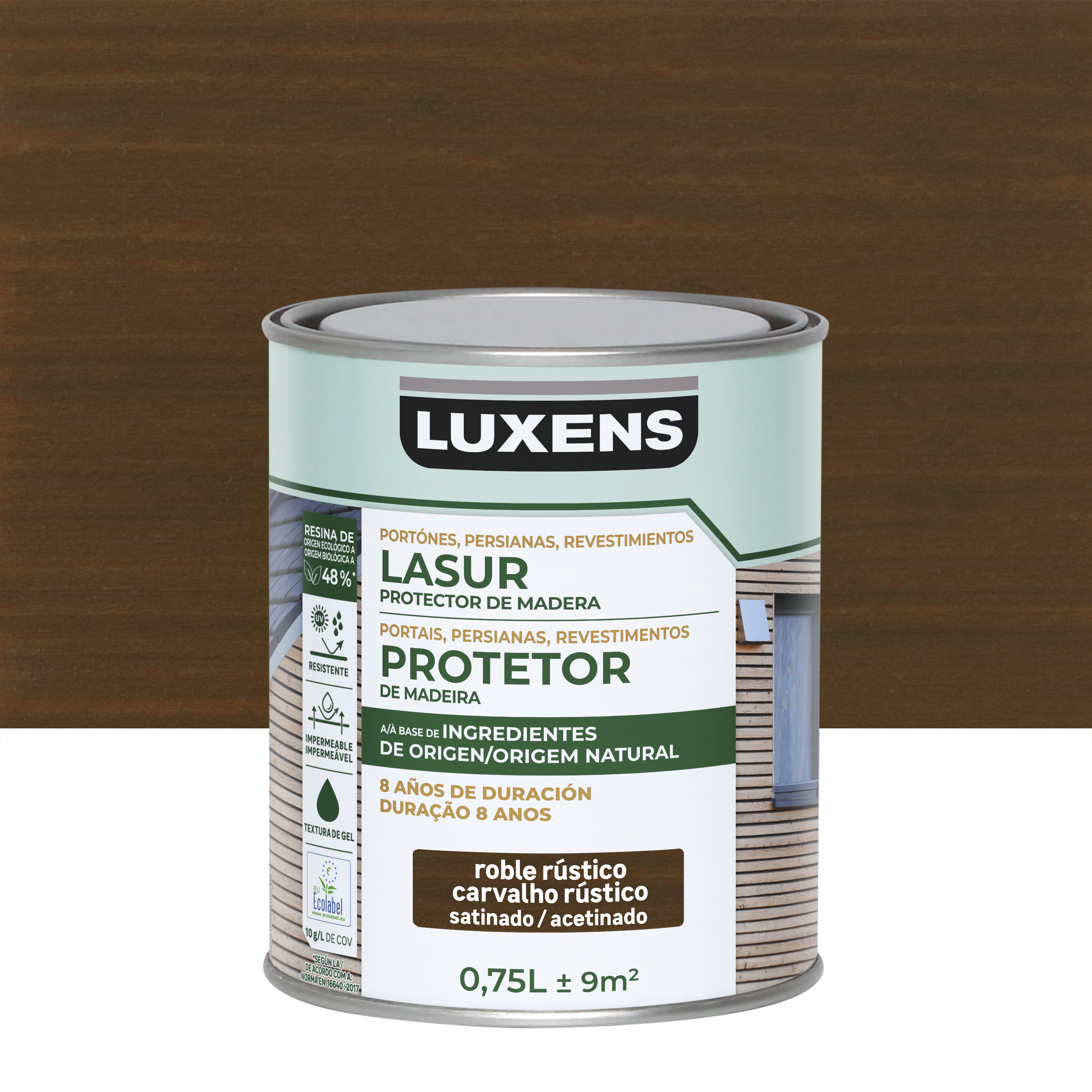 Lasur biobase satinado 8 años luxens 750ml roble oscuro