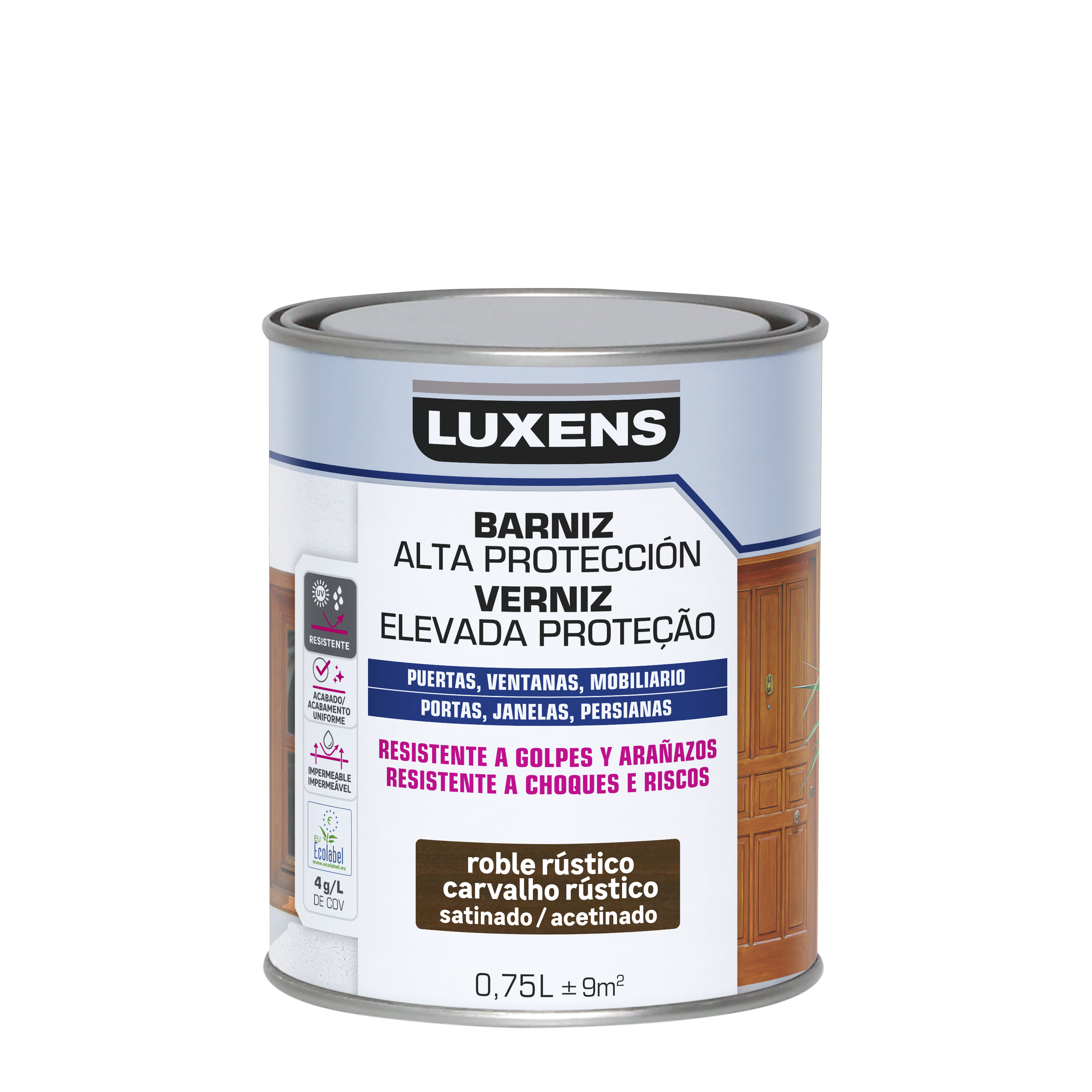 Barniz de madera de exterior color roble oscuro para ventana, puerta, persiana, valla, mobiliario, cancela LUXENS satinado 750 ml base agua - 8