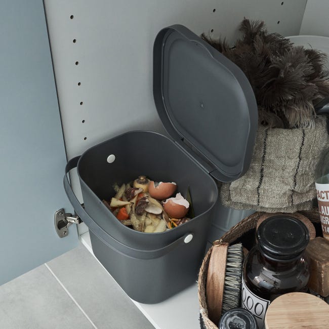 Poubelle Compost Cuisine Morezi 6L Acier Carbone Avec Filtres à Charbon - Noir