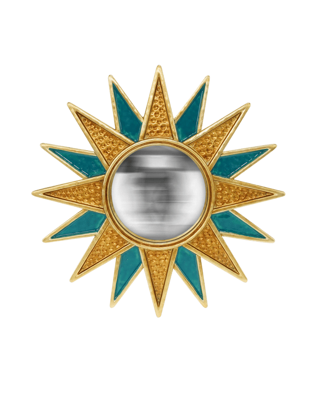 Miroir rond résine bleu / doré Soleil diam.28 cm