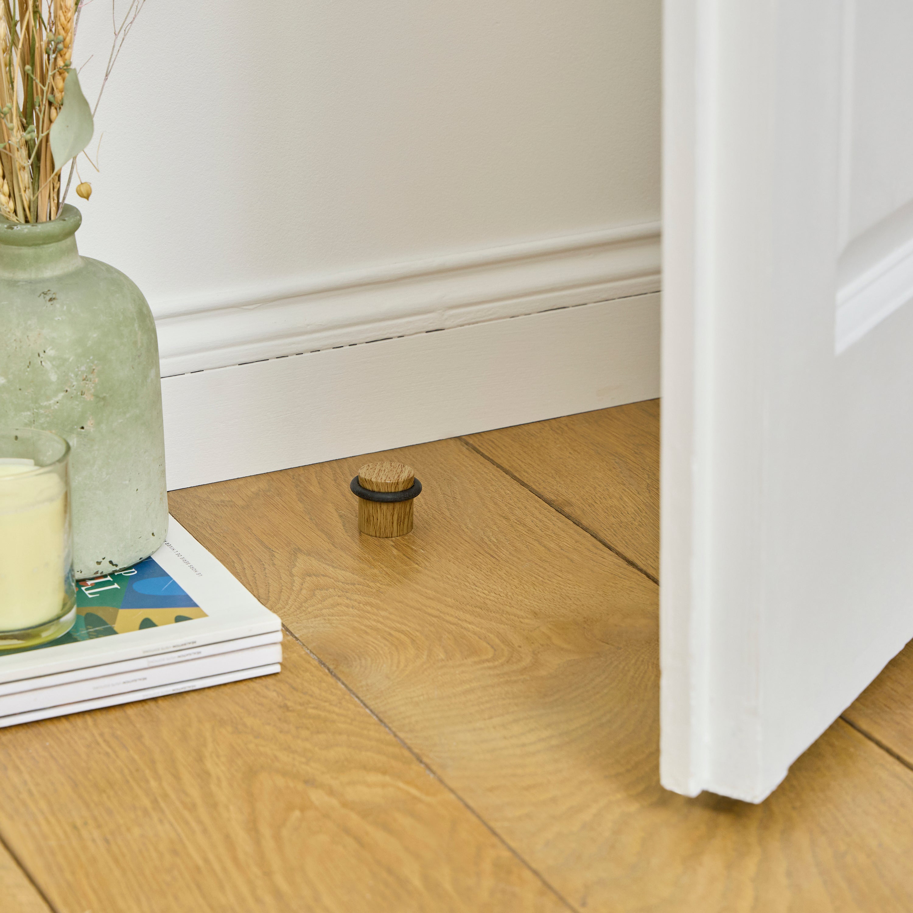 2 Batentes para porta colar ou aparafusar no chão aço efeito madeira carvalho 3,6x3,2 cm Inspire - 6