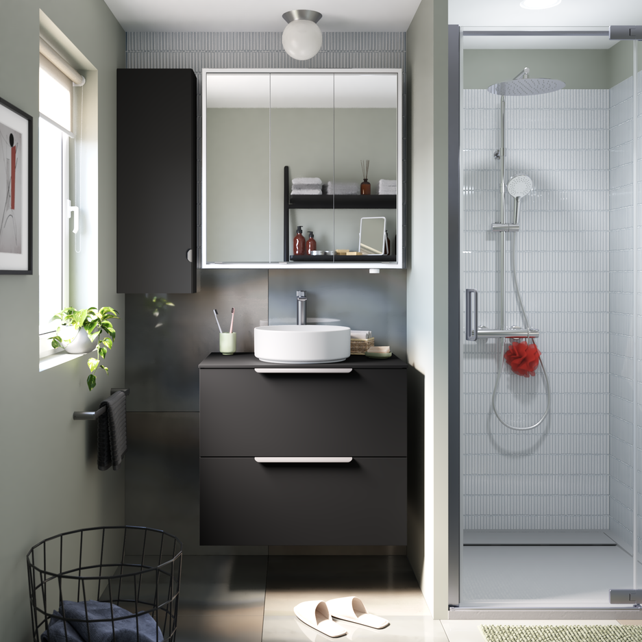 photo d'un miroir rangement de salle de bains