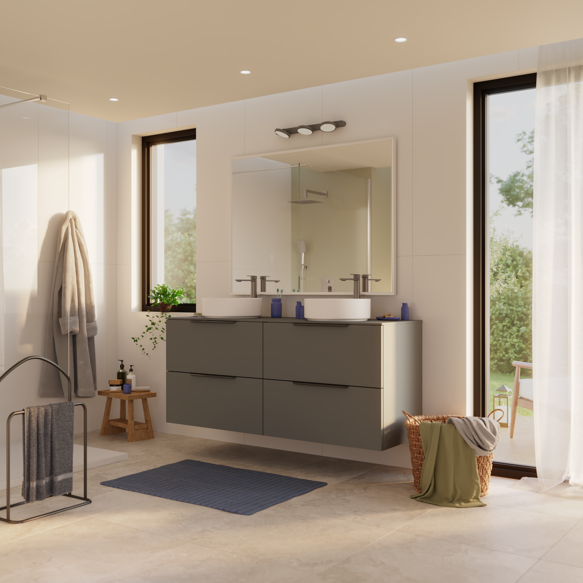 Espejo de baño con luz LED ambiente,  frontal, ,  New Frame gris/plata con antivaho, táctil 120x90cm - 10