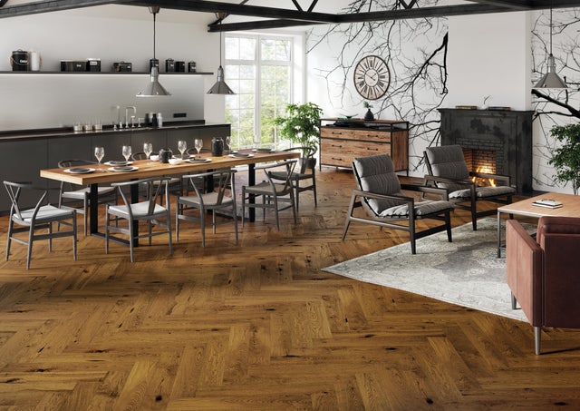 Parquet multistrato spina italiana M ARTENS in rovere cognac spazzolato e verniciato natura sp. 14/2.5 mm 0.65 m²