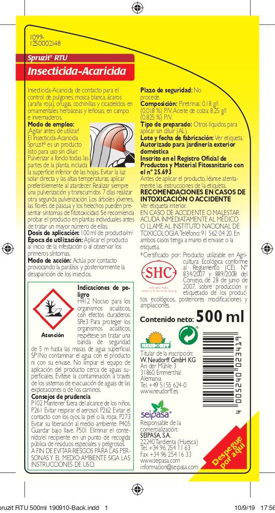 Insecticida-Acaricida Eco Spruzit RTU NEUDORFF 500 ML - 6