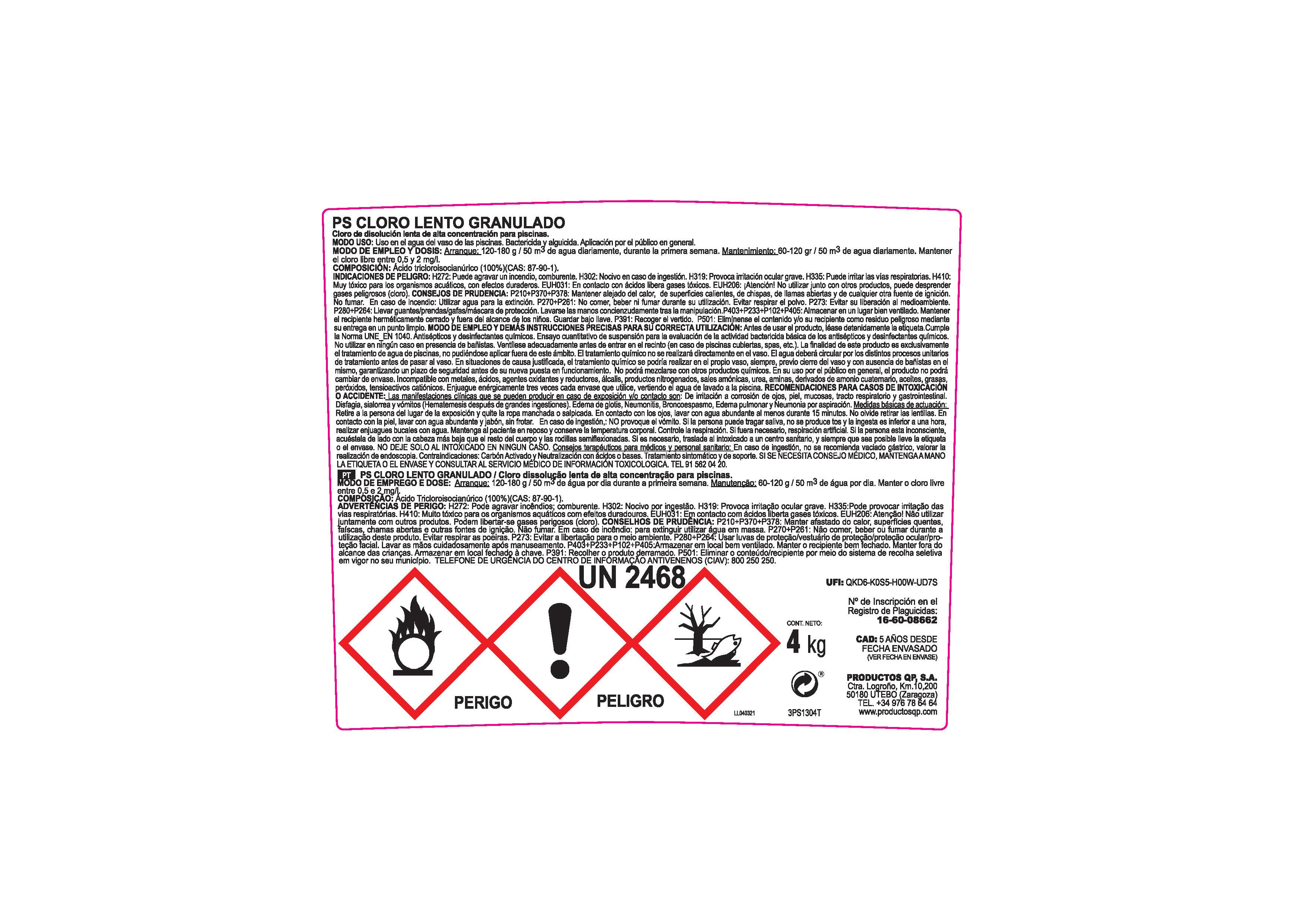 Cloro lento QP PS 4KG 250GR - 2