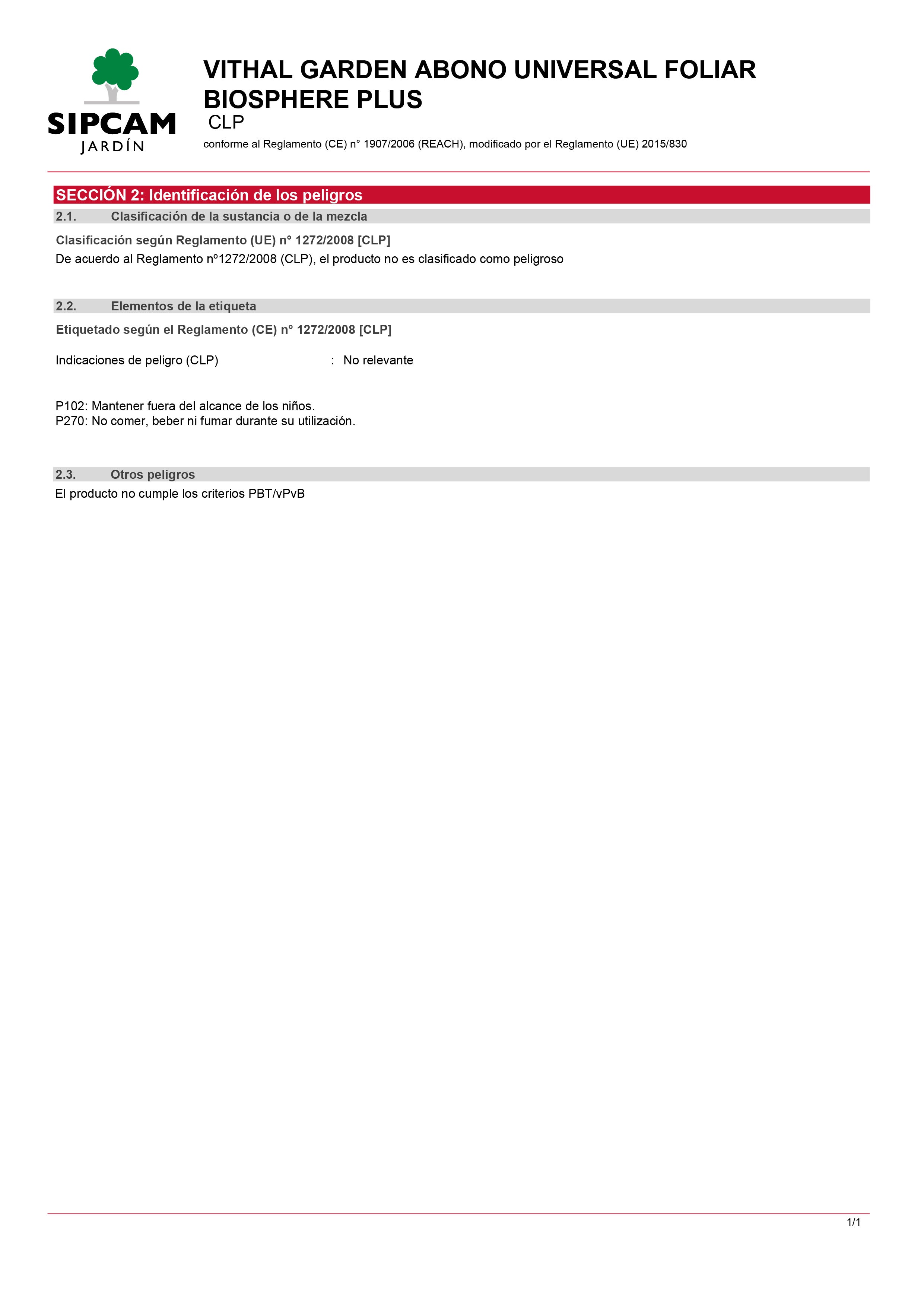 Abono foliar universal orgánico VITHAL GARDEN 0.75 ml - 2