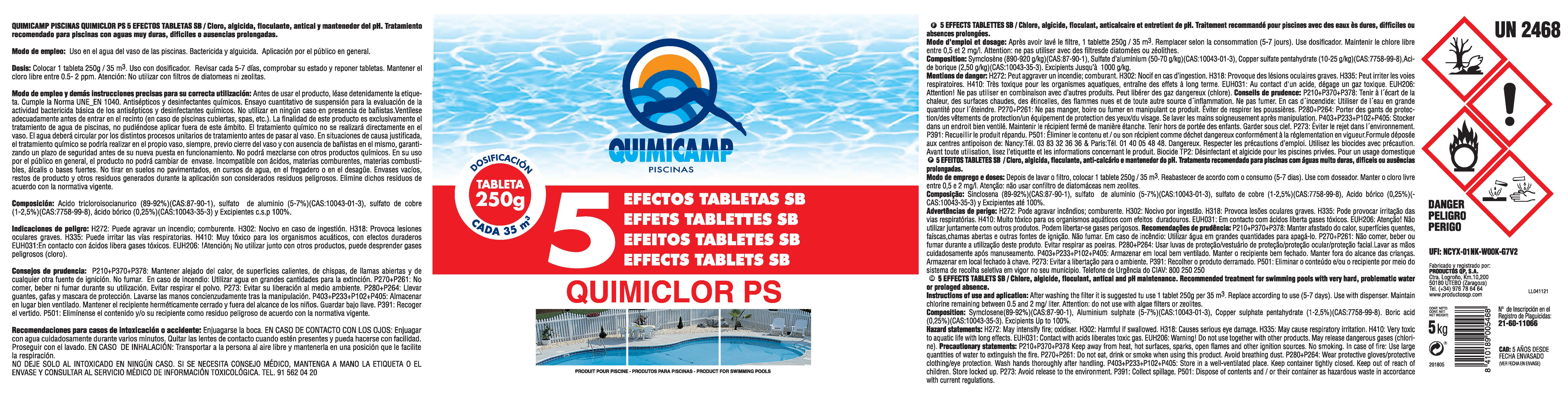 Cloro QUIMICAMP 5 efectos en pastillas 5 kg - 4