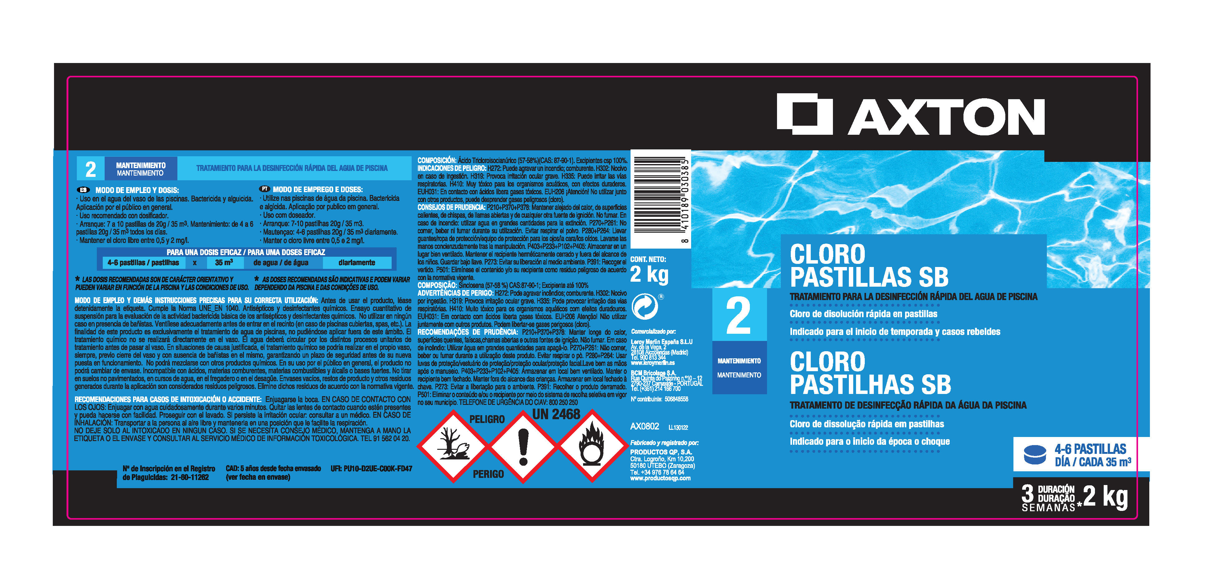 Cloro rápido Axton pastilhas 2kg - 3