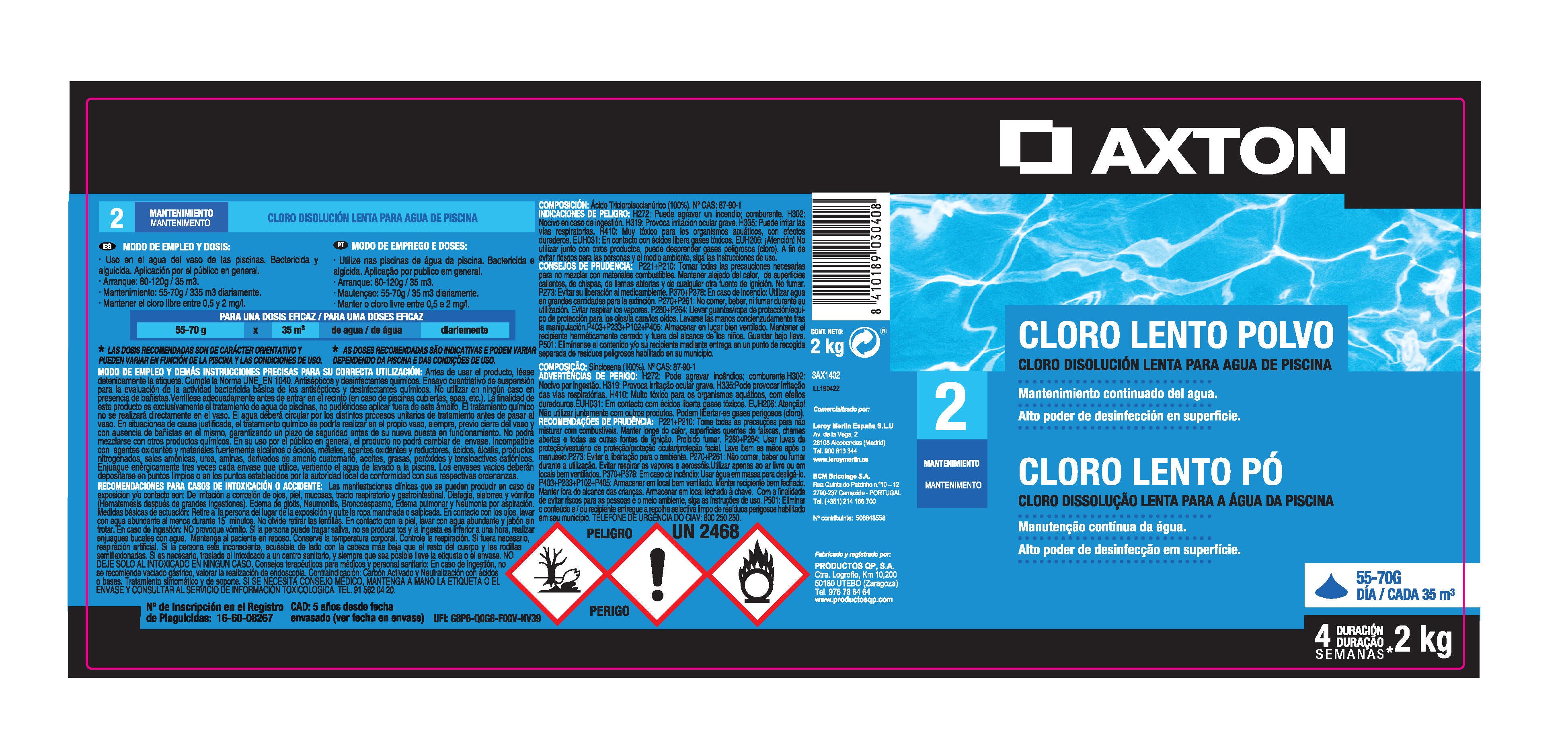 Cloro lento AXTON 2KG - 3