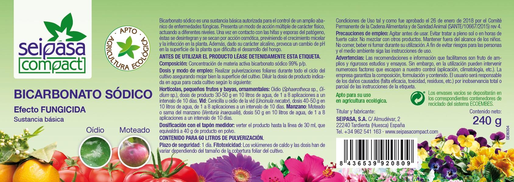 Fungicida bicarbonato sódico para huerto y jardín 240 gr SEIPASA - 4