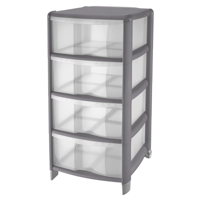 Cassettiera a colonna con 4 cassetti Bambù, L 38.5 x P 39.5 x H 86 cm grigio e grigio / argento