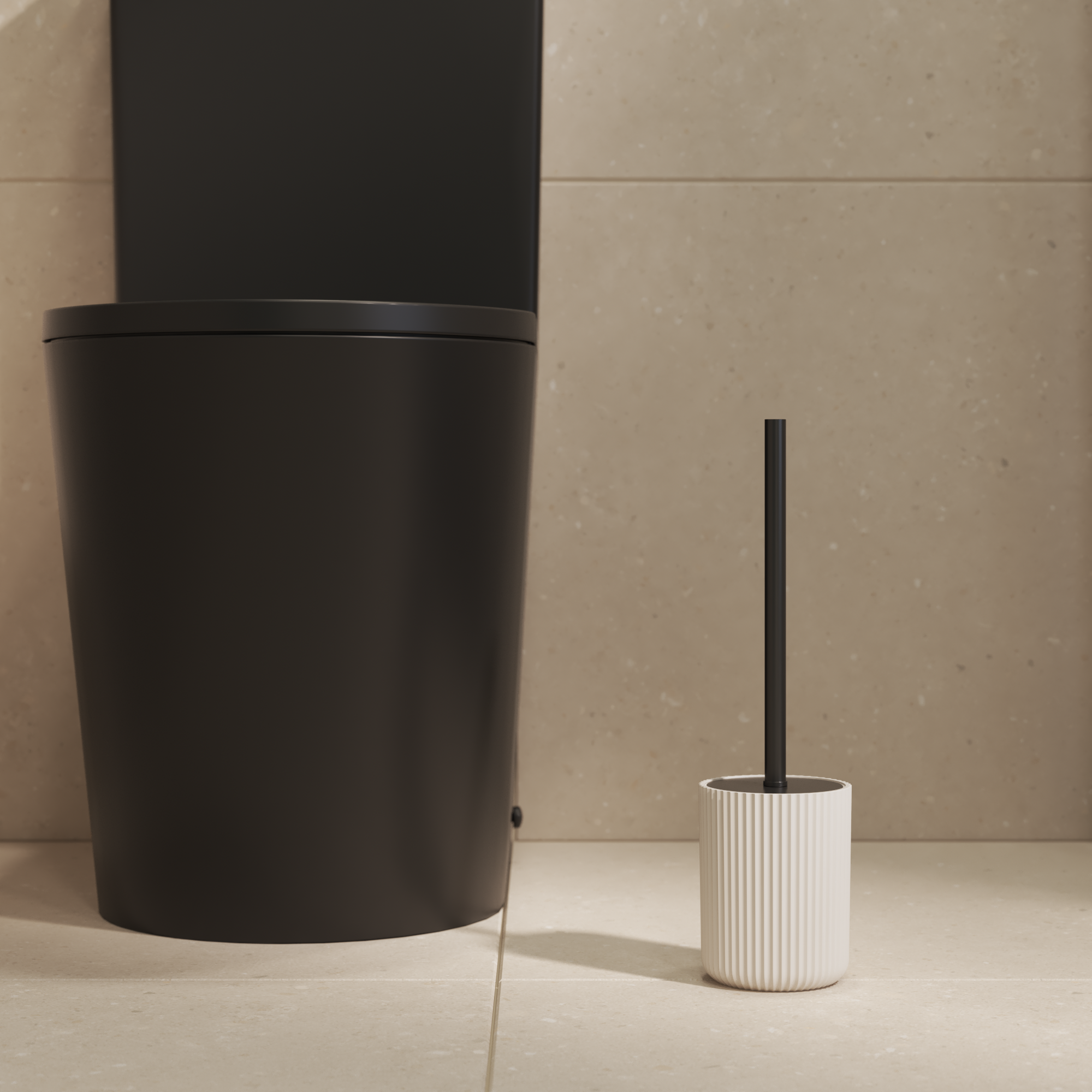 Pot avec brosse WC intégrée beige Lyme SENSEA - 3