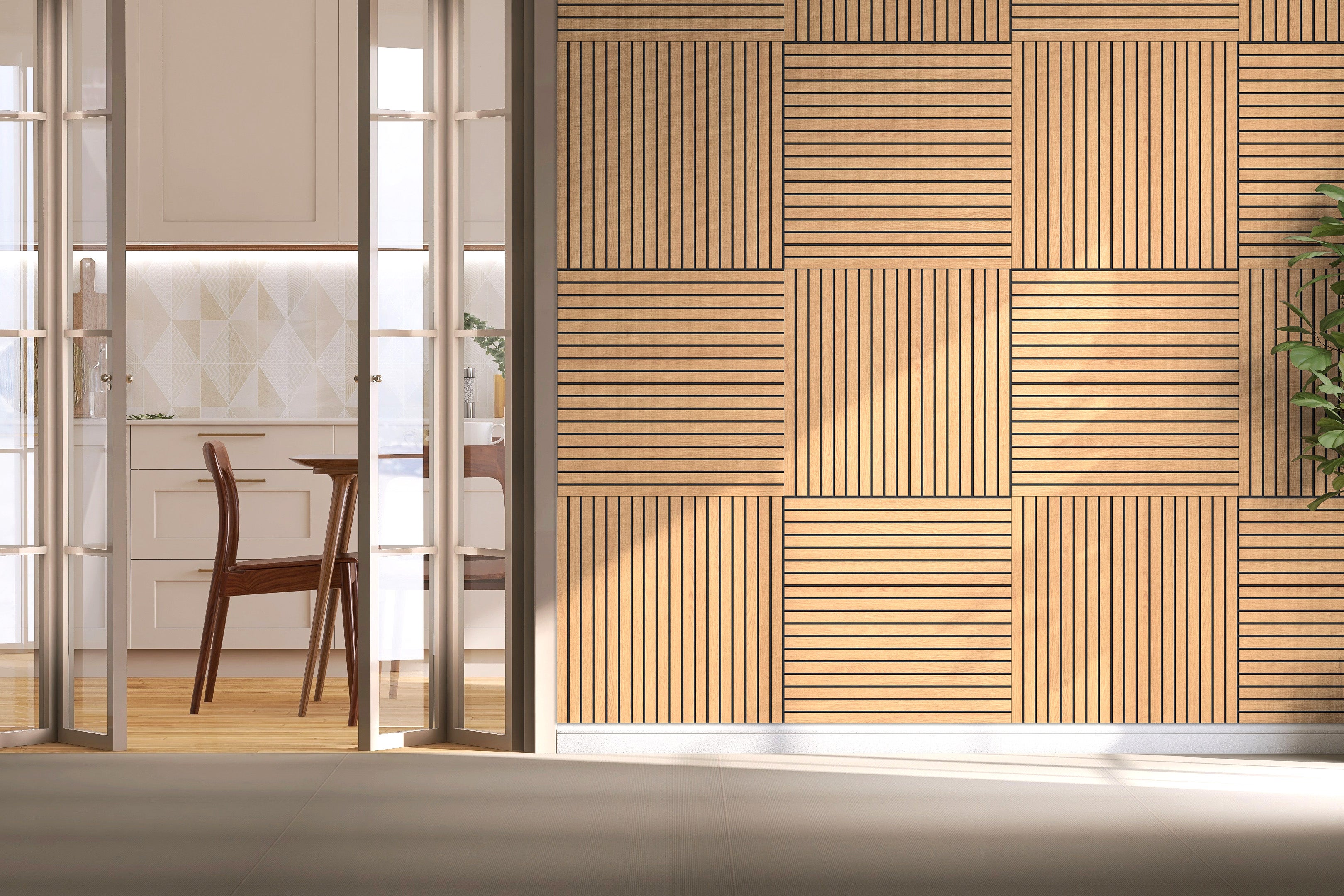 Painel ripado acústico, resistente à humidade Carvalho natural 59.5X59.5CM (8un) - 2