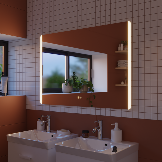 Espejo de baño rectangular con luz LED funcional New Easy 100x70 cm con antivaho, táctil color plata