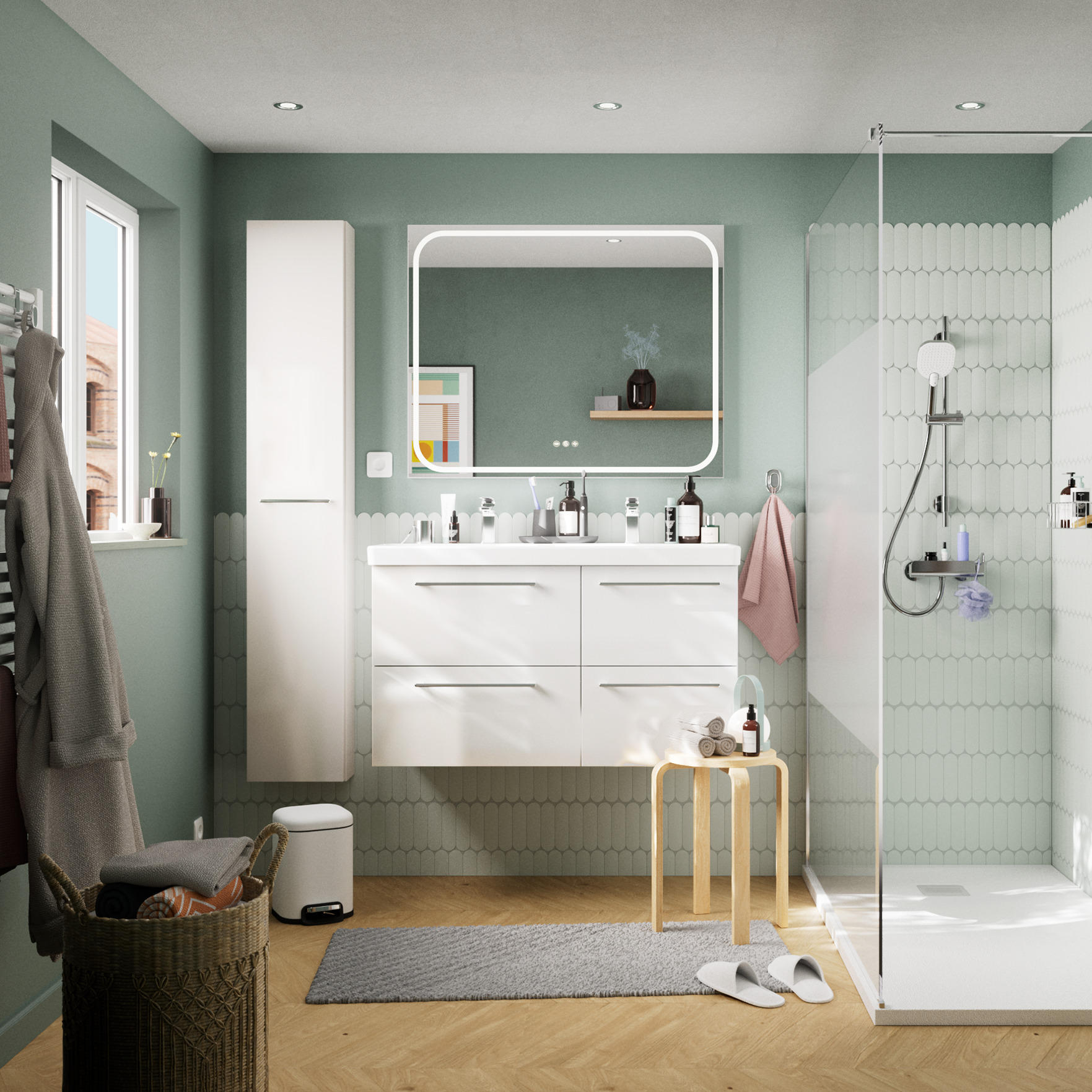 Espejo de baño con luz LED maquillaje,  Remix gris/plata con antivaho, táctil 100x80cm - 2