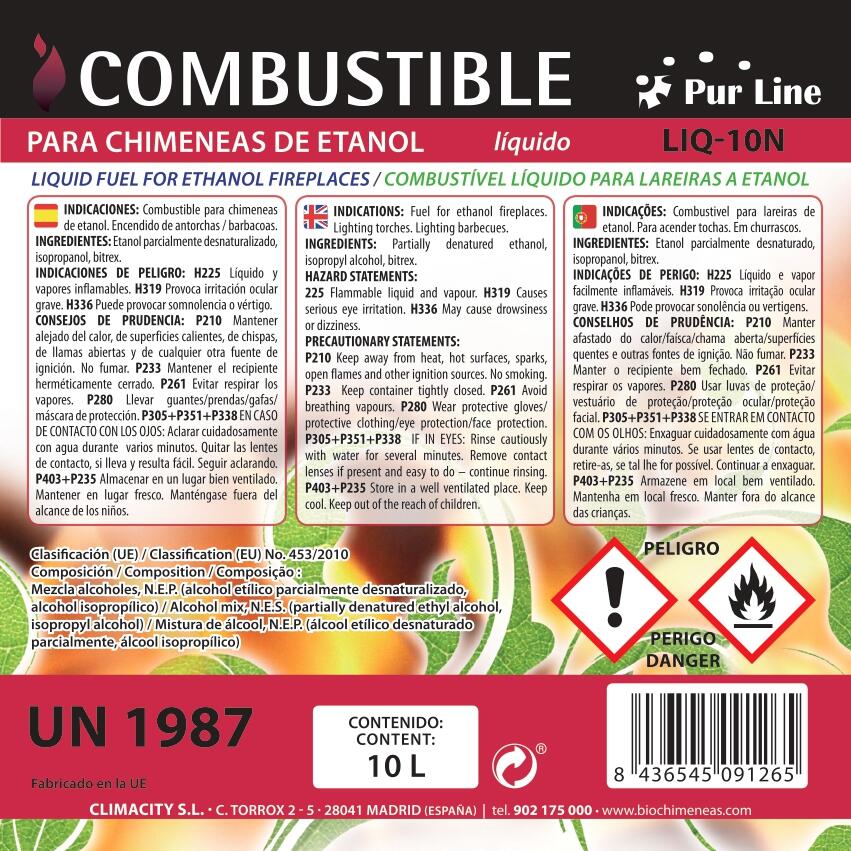 Bioetanol para lareiras PURLINE LÍQUIDO NATURAL 10L - 4