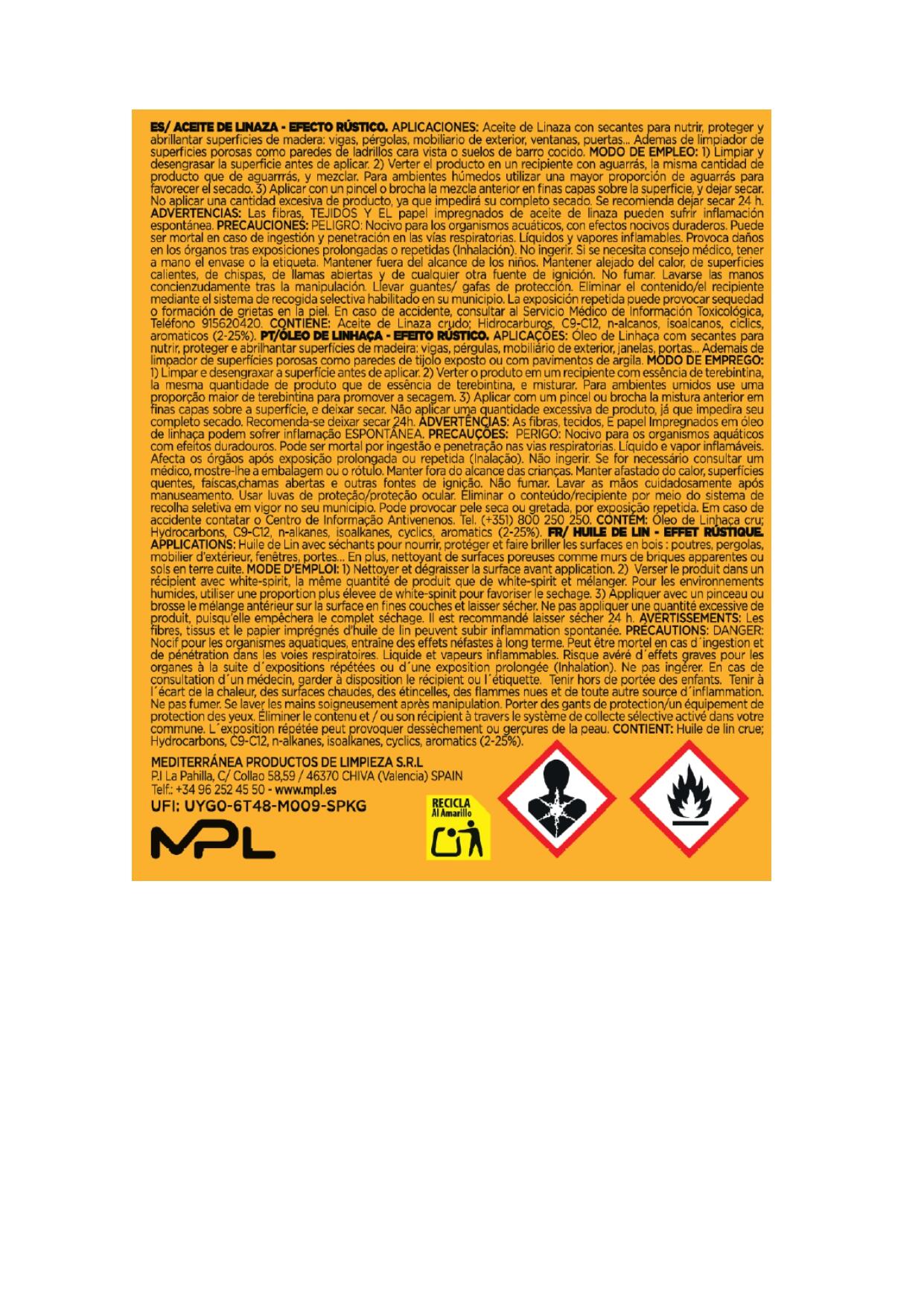 Aceite de linaza efecto rústico MPL 0.75L - 3