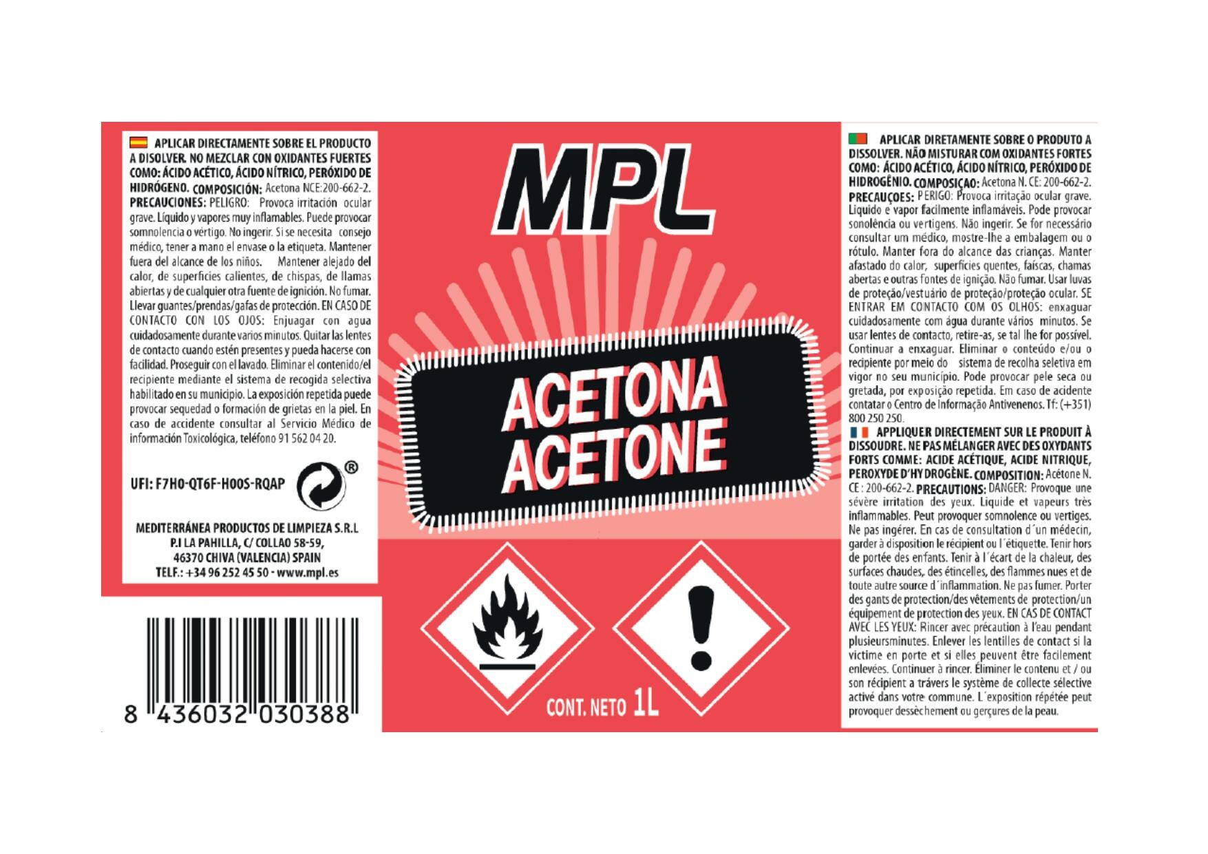 Acetona disolvente MPL 1L - 3