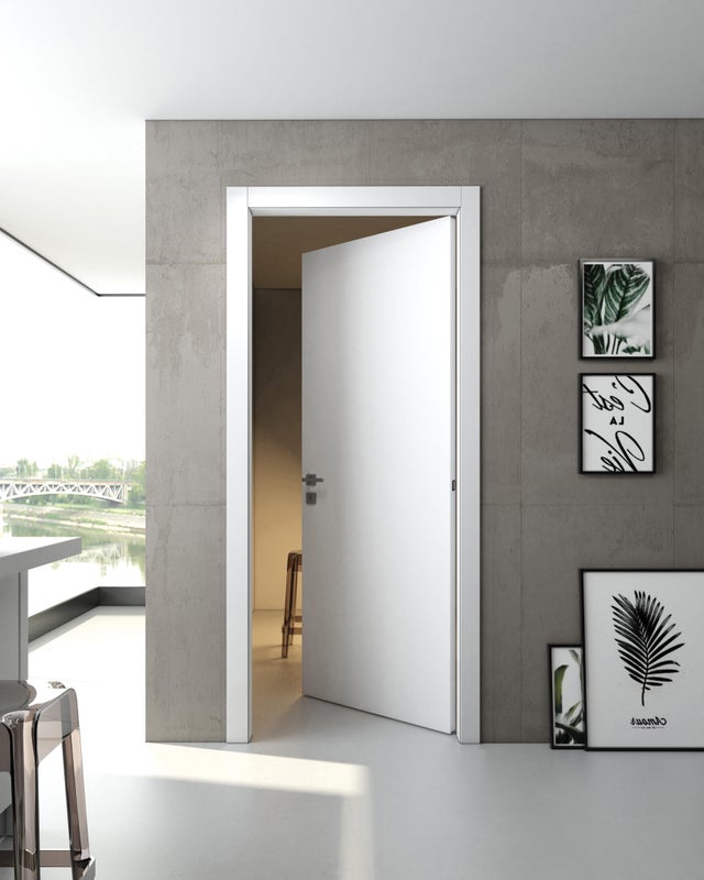Porta interna a battente Pisa in legno di abete colore bianco, L 80 x H 210 cm, apertura reversibile