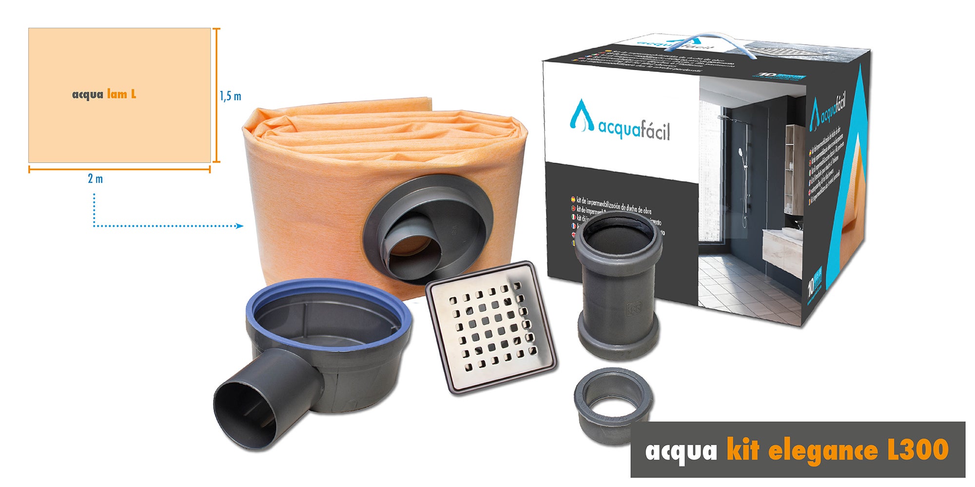 Kit plato ducha c/rejilla 70 elegance l300