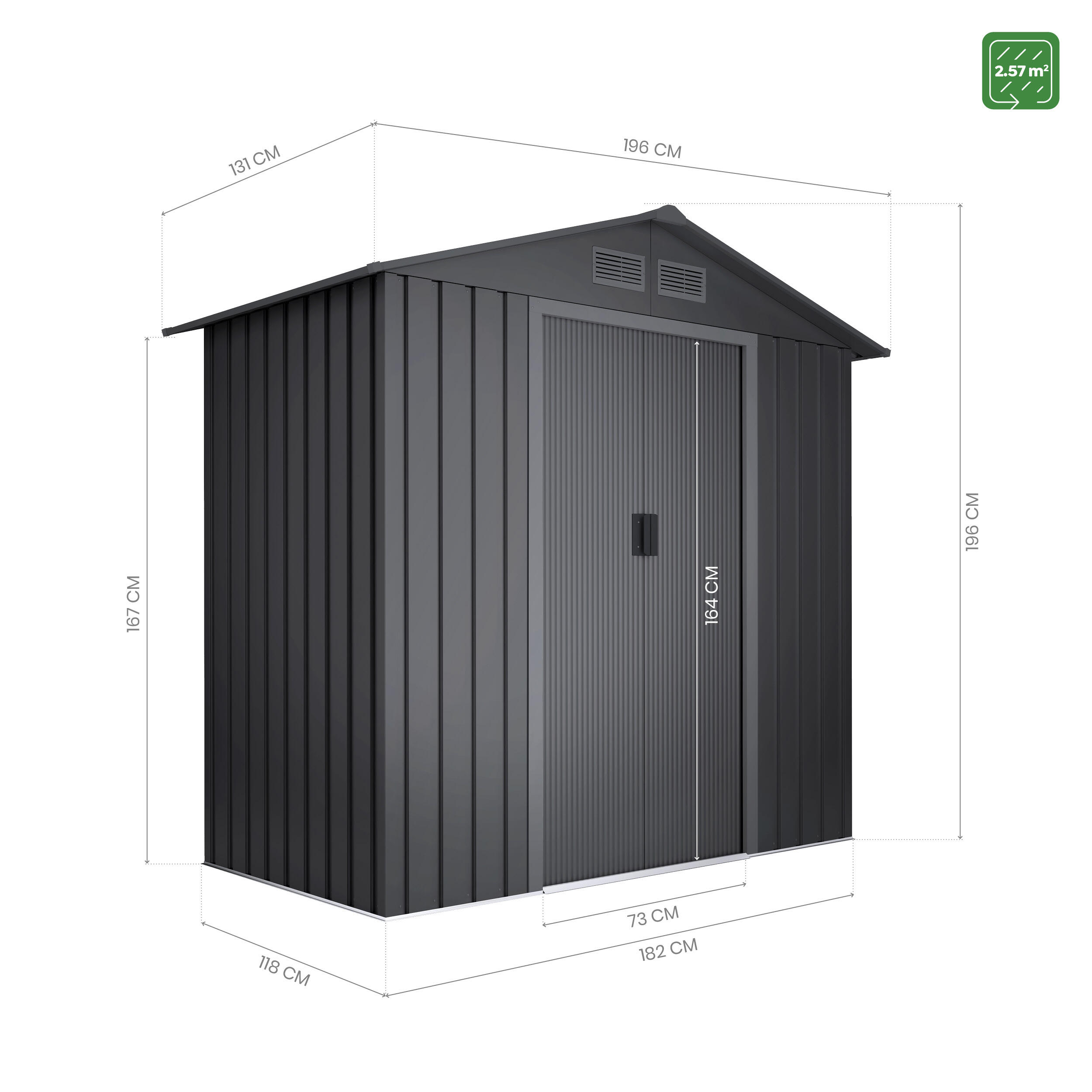 Caseta de metal Wasabi Light Anthracite de 196x196x131 cm y 2.57 m2  - 2