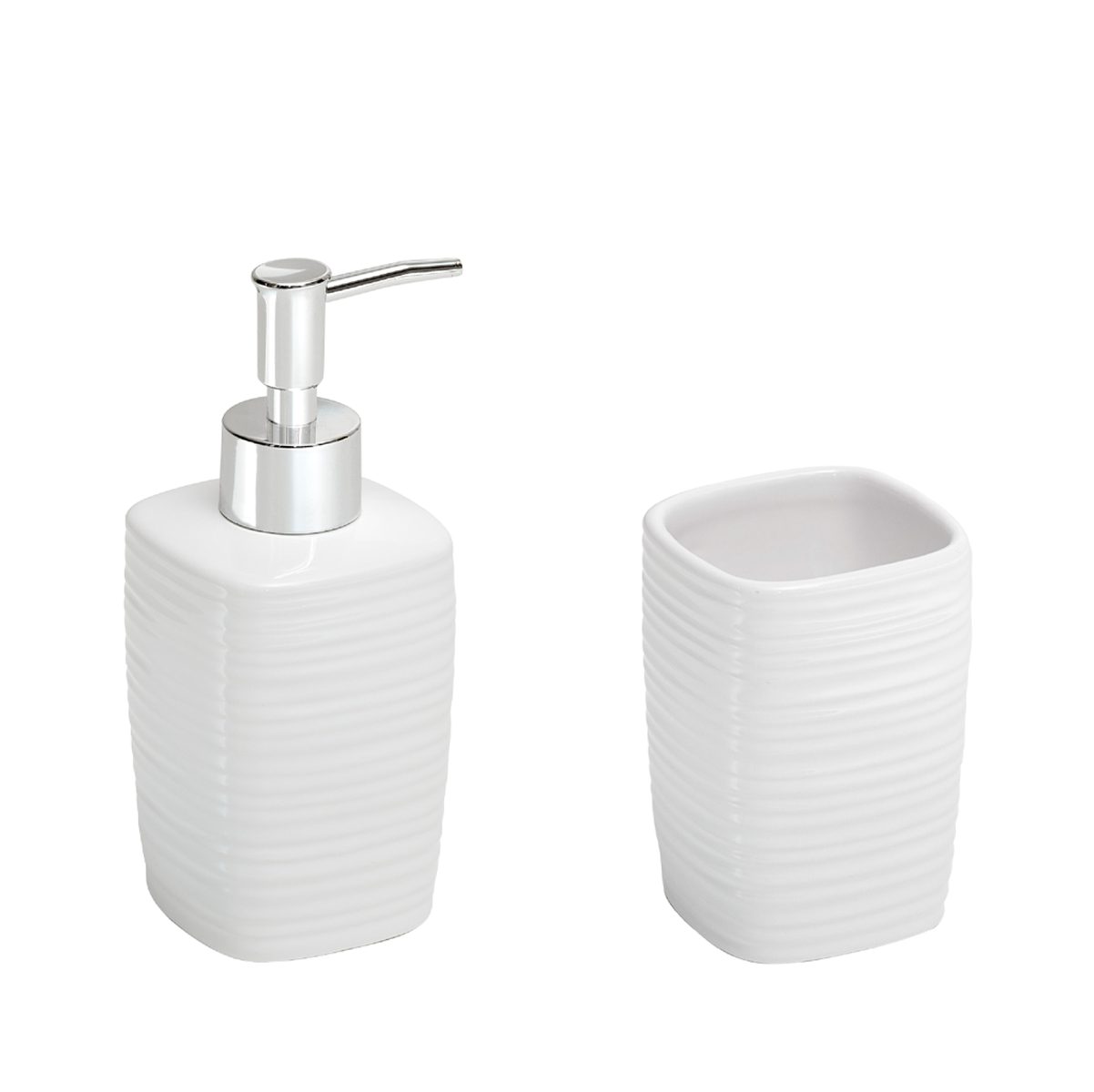 Dispenser Sapone In Ceramica Bianca Linea Sidney: Con Pompa Cromo, 15x8 Cm, Accessorio Bagno Design - 2