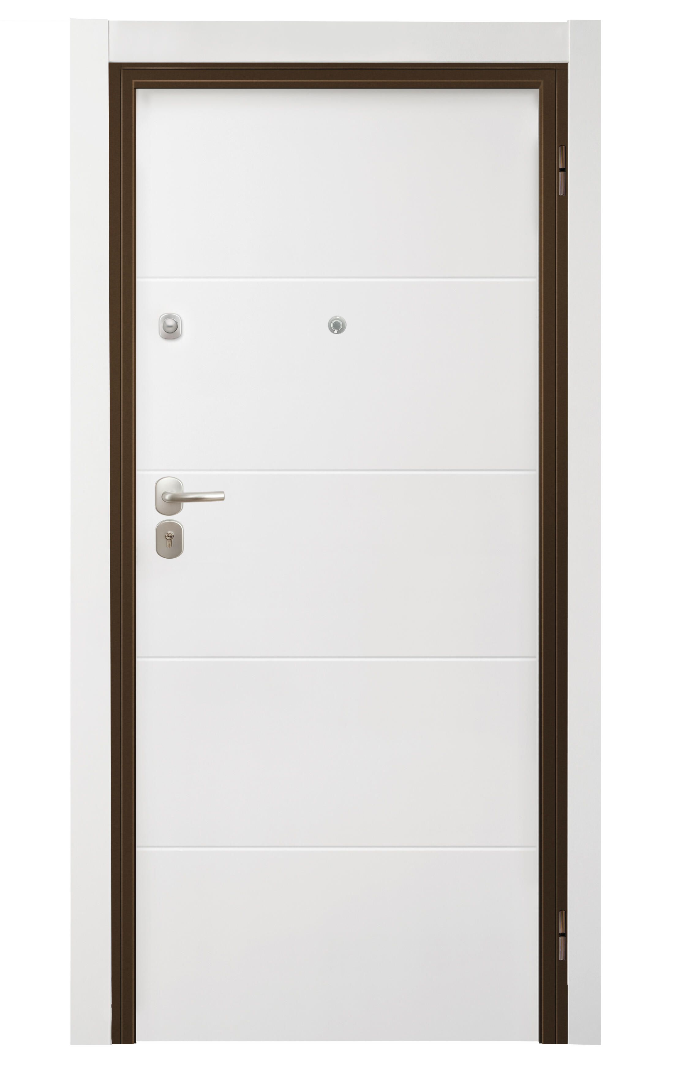 Puerta de entrada acorazada serie Omega liso sapelly / interior Lucerna fresada blanco apertura izquierda 206x92cm - 3