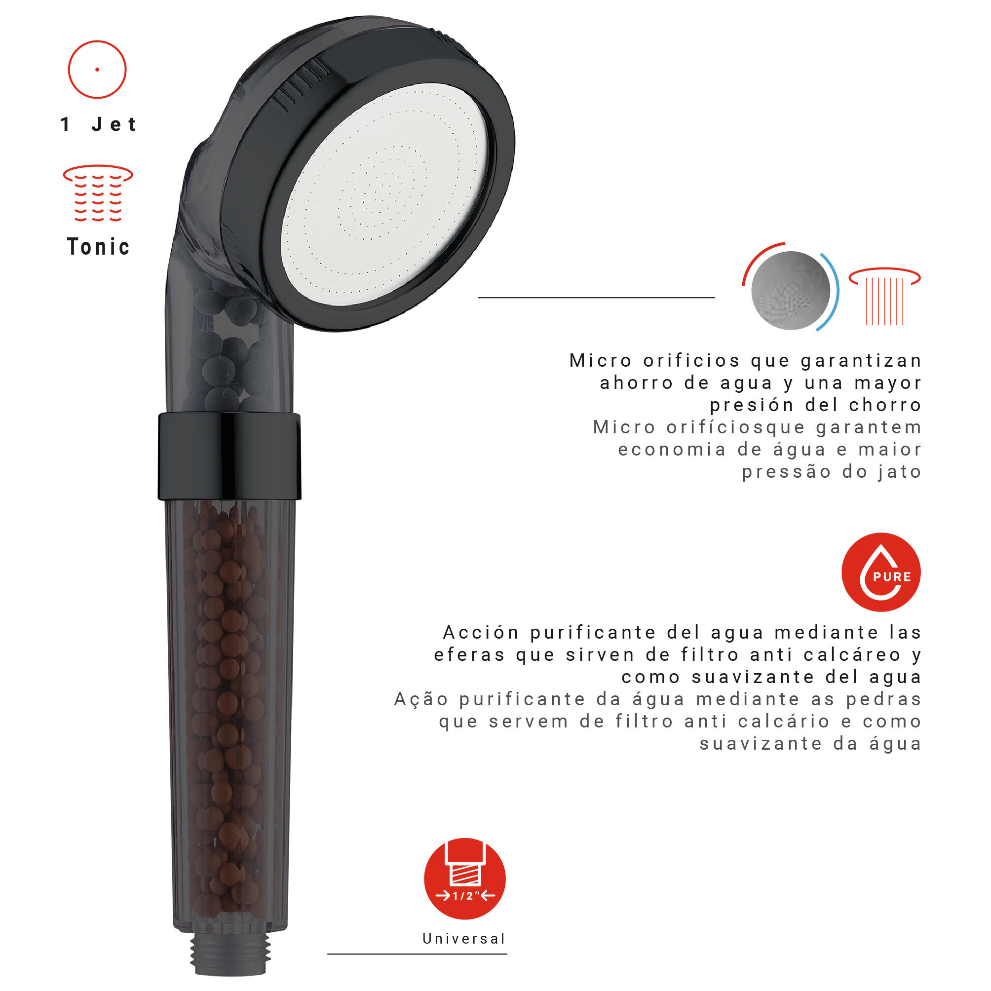 Alcachofa de ducha GEDY Top 05 Pure negro con 1 función. - 4