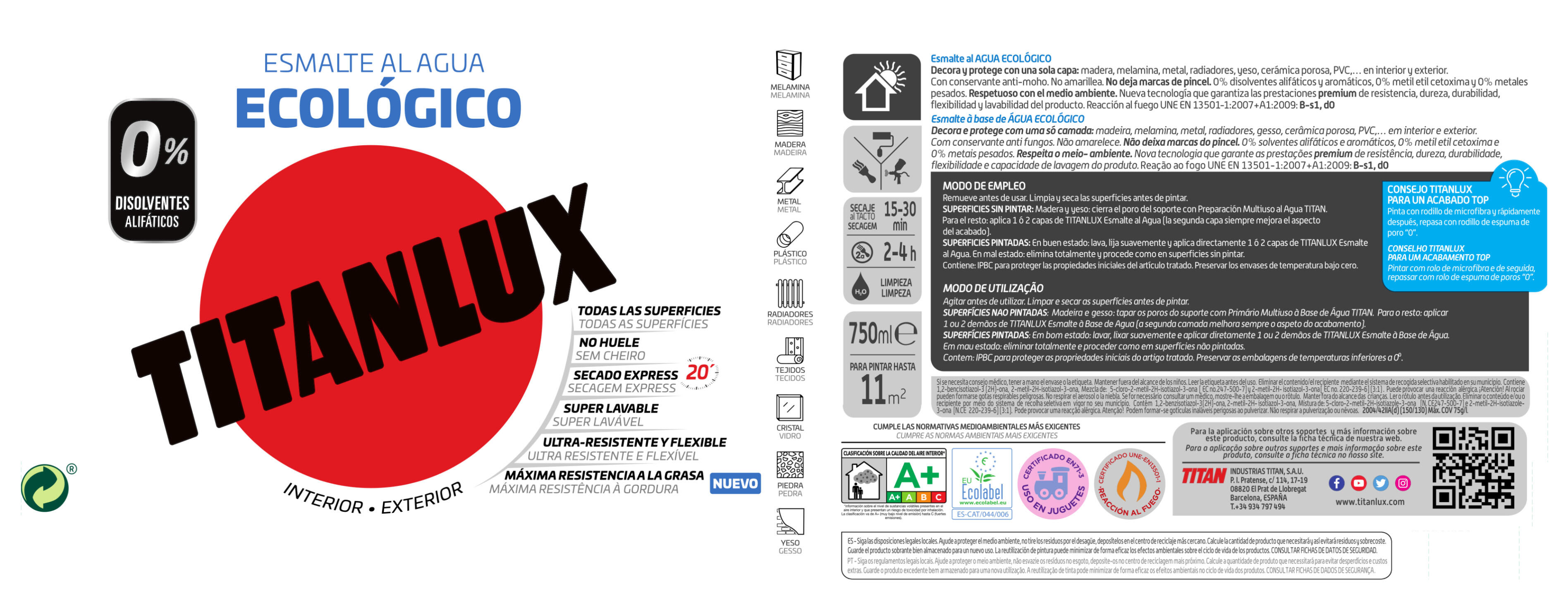 Esmalte de interior ecológico TITANLUX color rojo coral satinado 750ml para puertas, ventanas, radiadores y muebles - 8