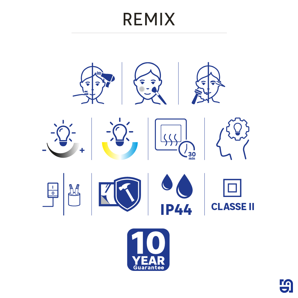 Espejo de baño con luz LED maquillaje,  Remix negro con antivaho, táctil 60x80cm - 10