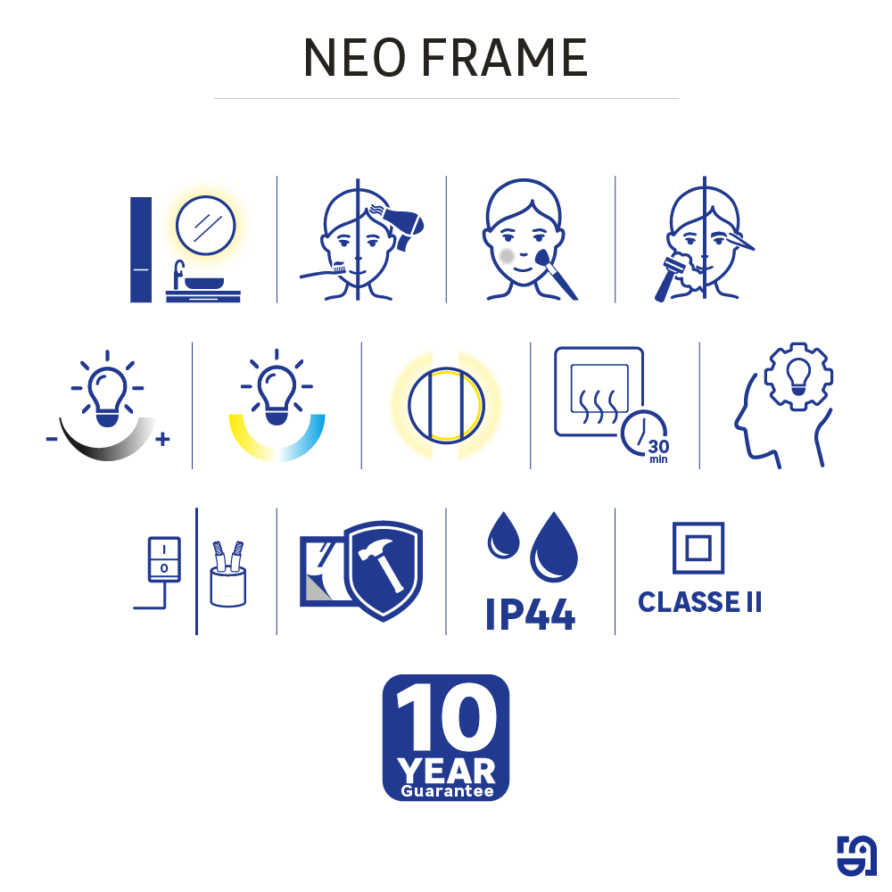 Espejo de baño con luz LED ambiente,  frontal, ,  New Frame gris/plata con antivaho, táctil 120x90cm - 14