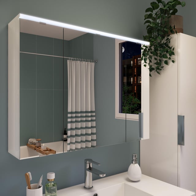 Armoire led 3p de toilette lumineuse l. 80 cm H. 60 cm P. 17 cm, blanc Essential