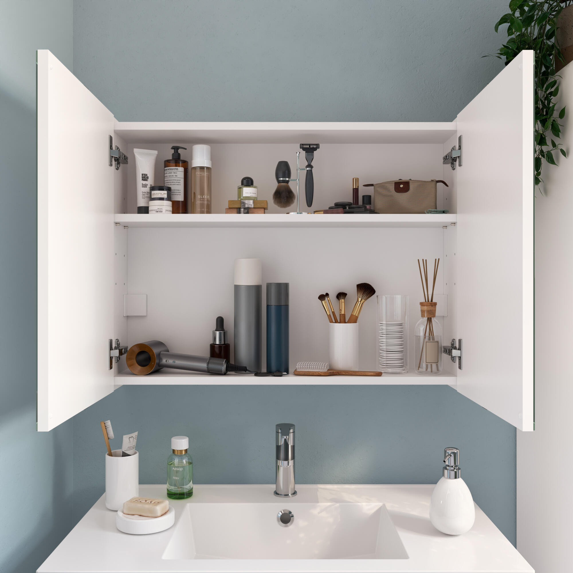 Pensile bagno Essential in truciolare SENSEA, 2 ante apertura da destra e sinistra P 17 x L 76.1 x H 58 cm - 2
