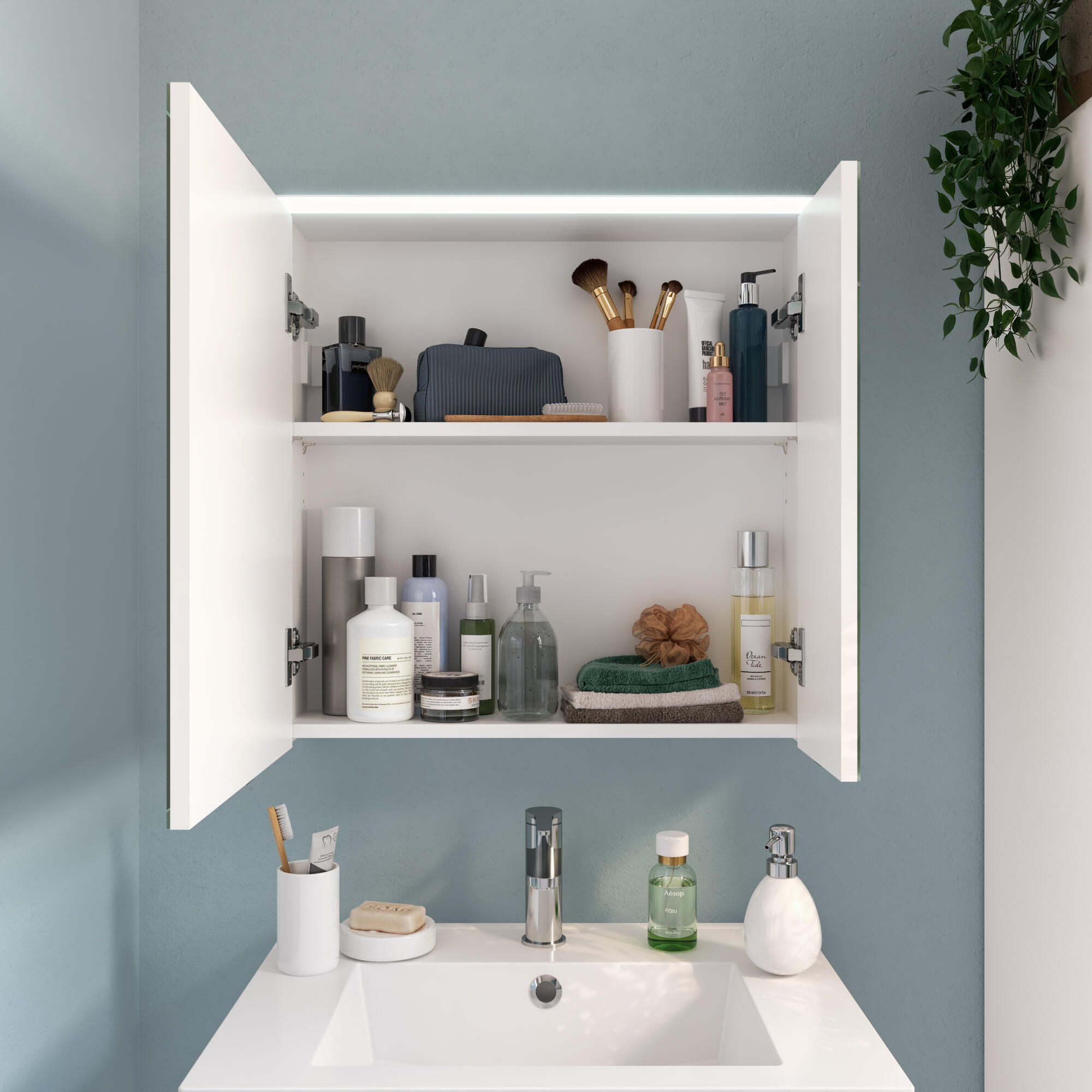 Armoire led 2p de toilette lumineuse l. 60 cm l. 60 cm H. 60 cm P. 17 cm, blanc  - 6