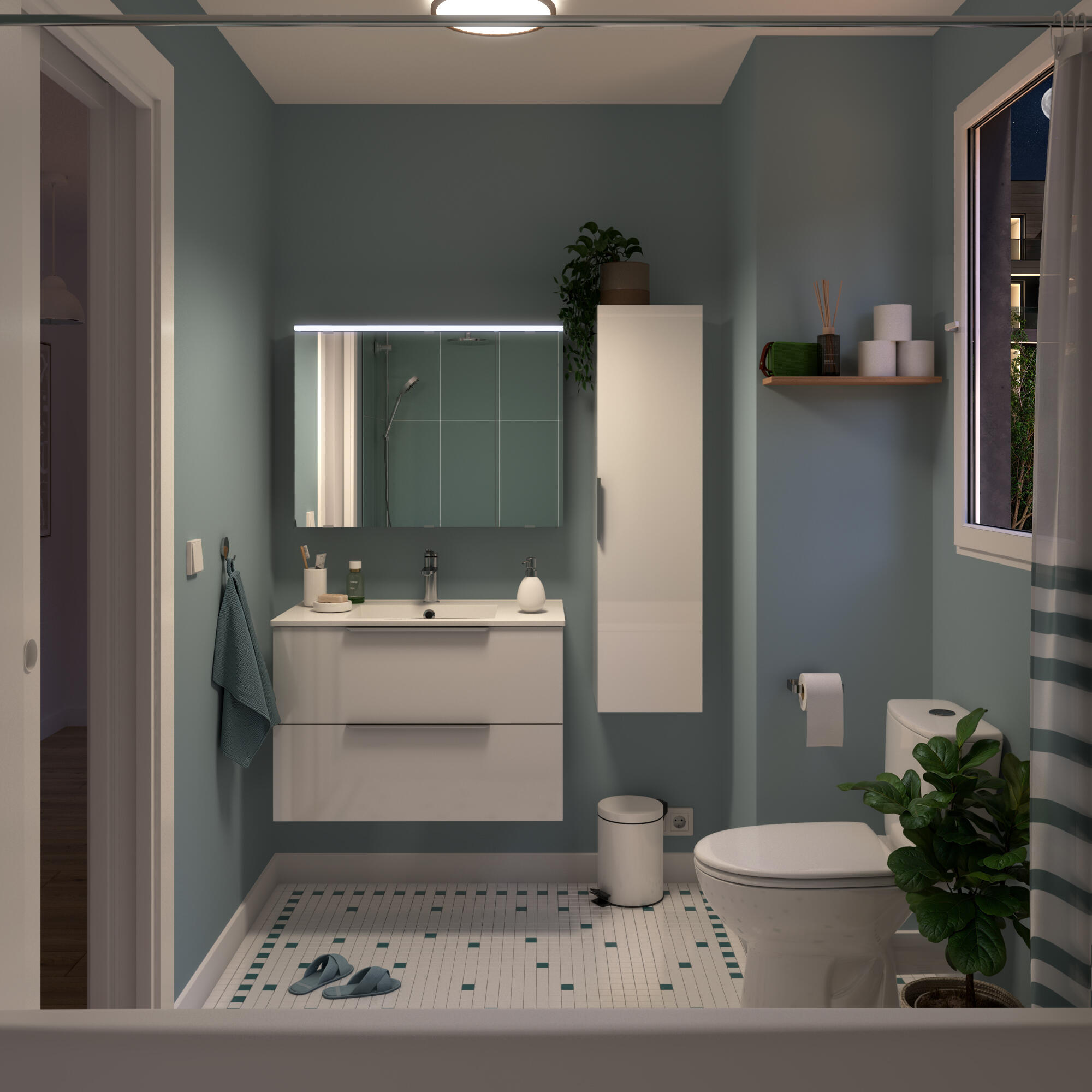 Armoire led 3p de toilette lumineuse l. 80 cm H. 60 cm P. 17 cm, blanc Essential - 3