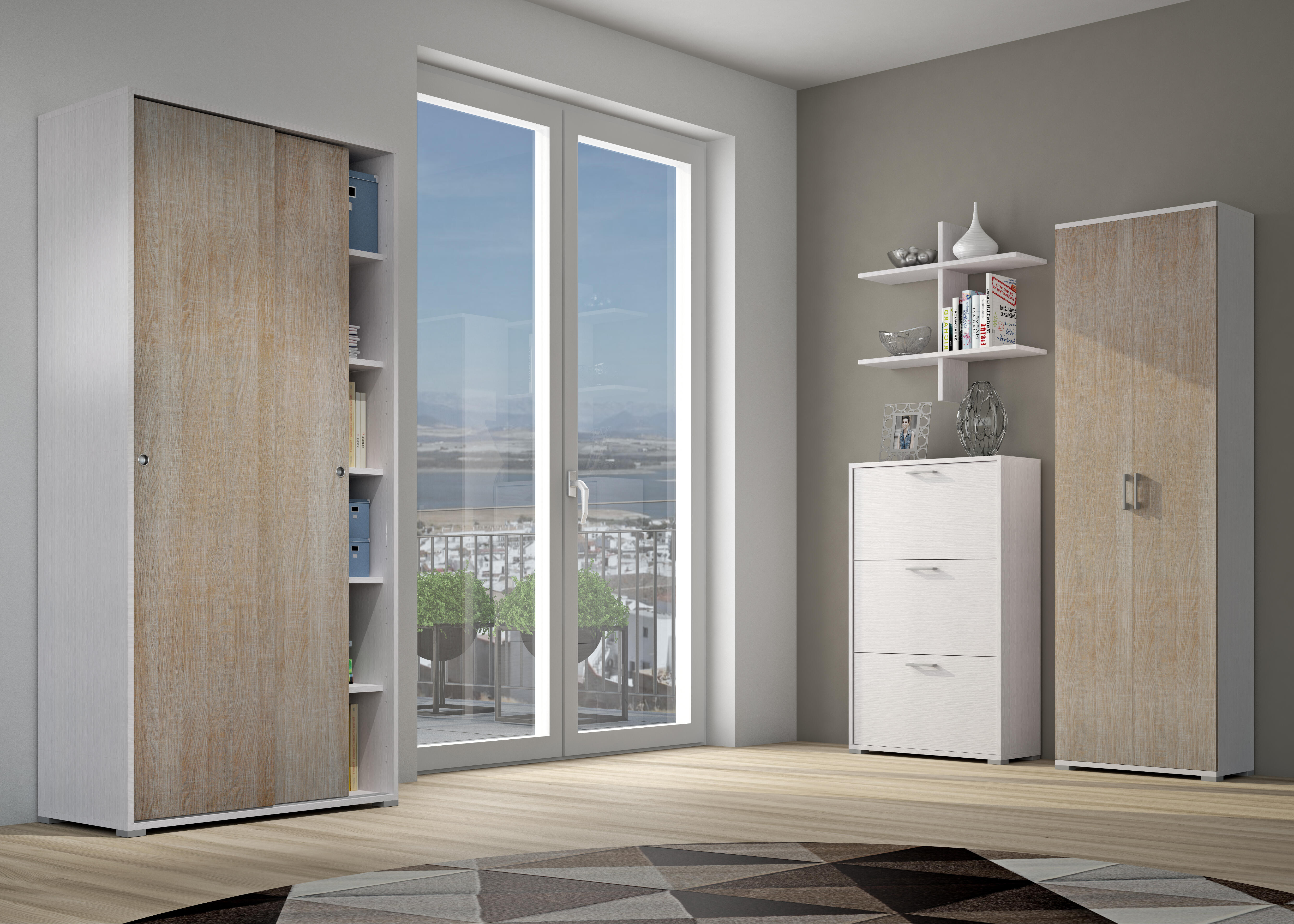 Scarpiera Puzzle 3 ante doppia profondità L 67 x H 112 x P 28 cm 18 paia, bianco - 2