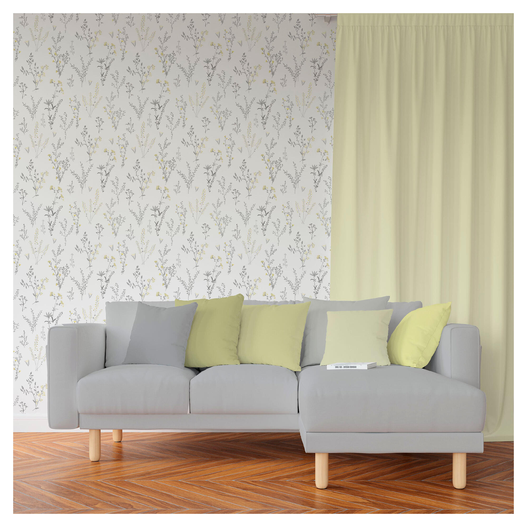 Papel pintado tnt aplicación cola en pared naturaleza plantas 2999 gris vinelus 52cmx10m lavable apto para cocinas o baños