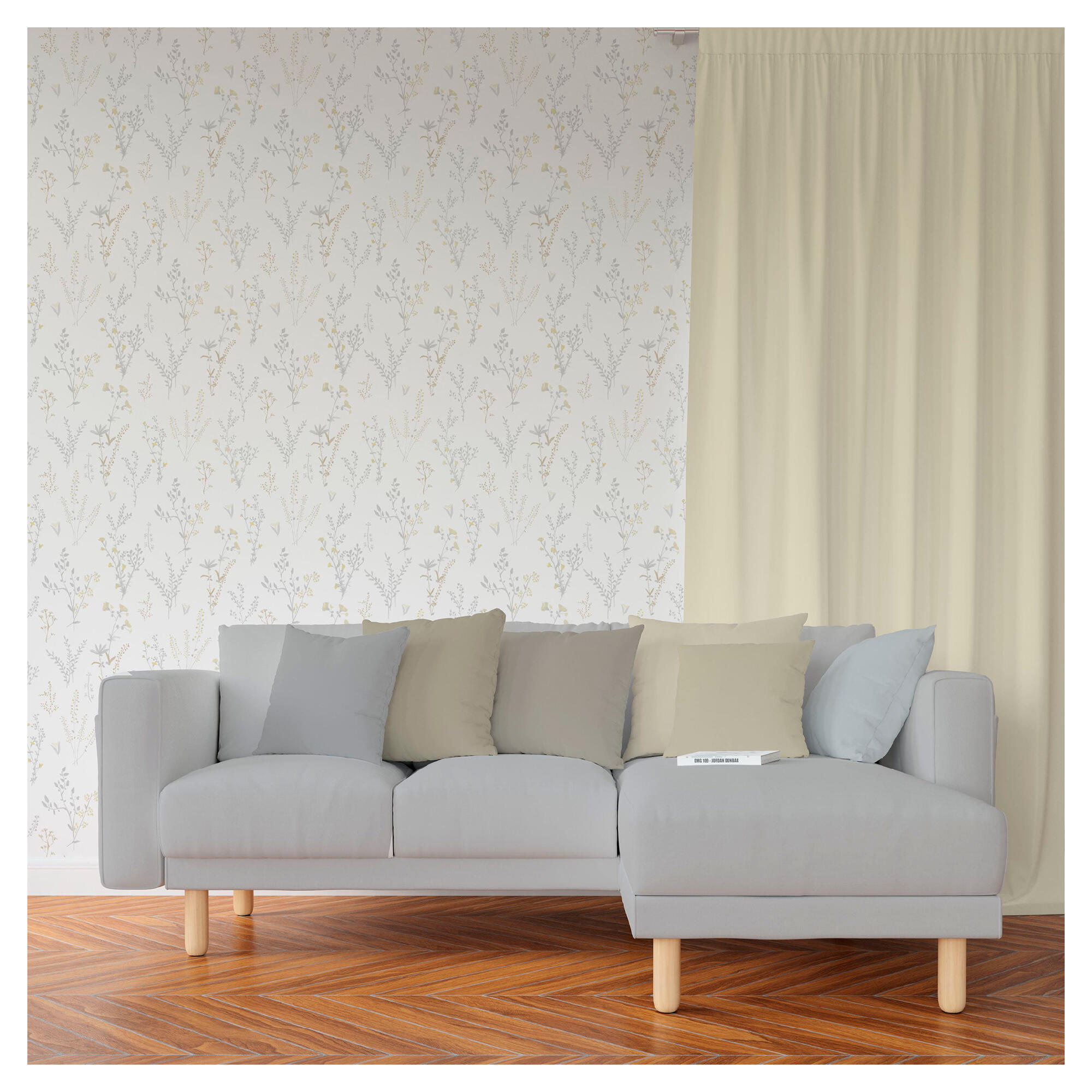 Papel pintado tnt aplicación cola en pared naturaleza plantas 2998 gris vinelus 52cmx10m lavable apto para cocinas o baños