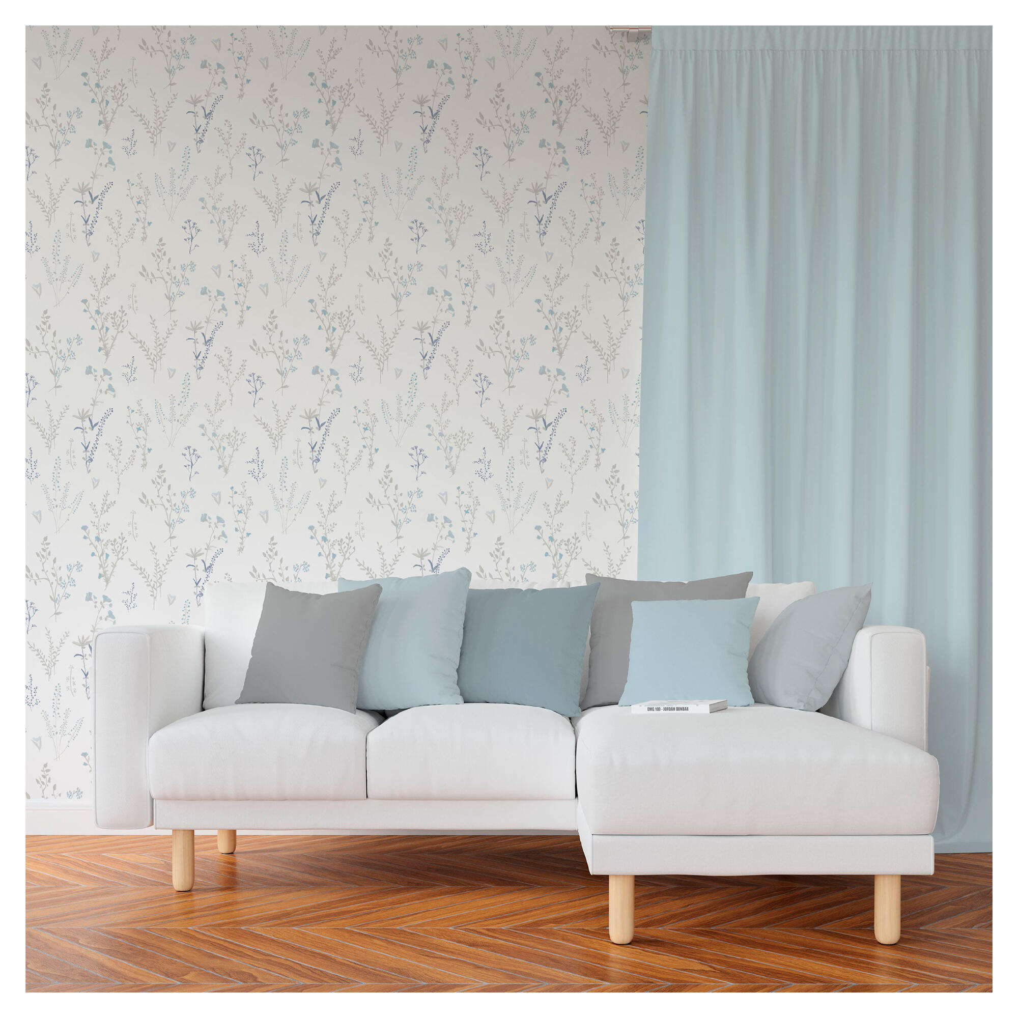 Papel pintado tnt aplicación cola en pared naturaleza plantas 2997 gris vinelus 52cmx10m lavable apto para cocinas o baños