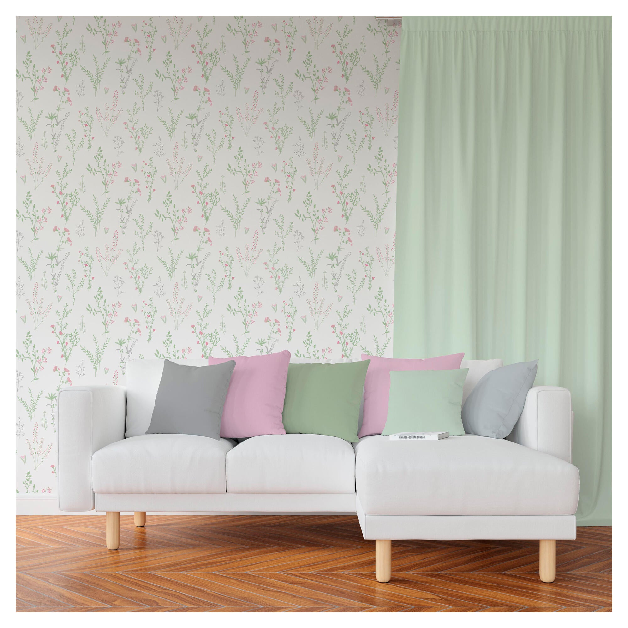 Papel pintado tnt aplicación cola en pared naturaleza plantas 2996 verde vinelus 52cmx10m lavable apto para cocinas o baños