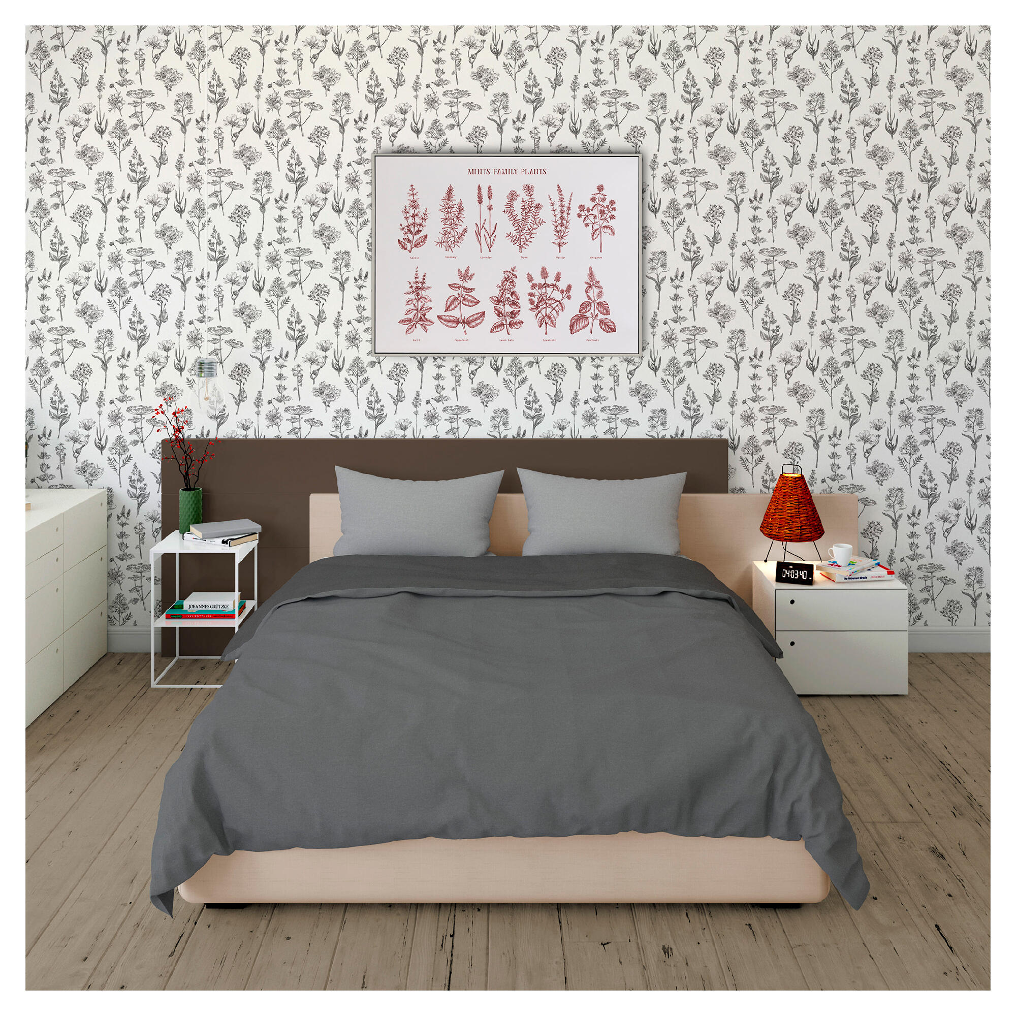 Papel pintado tnt aplicación cola en pared naturaleza plantas 2972 gris vinelus 52cmx10m lavable apto para cocinas o baños