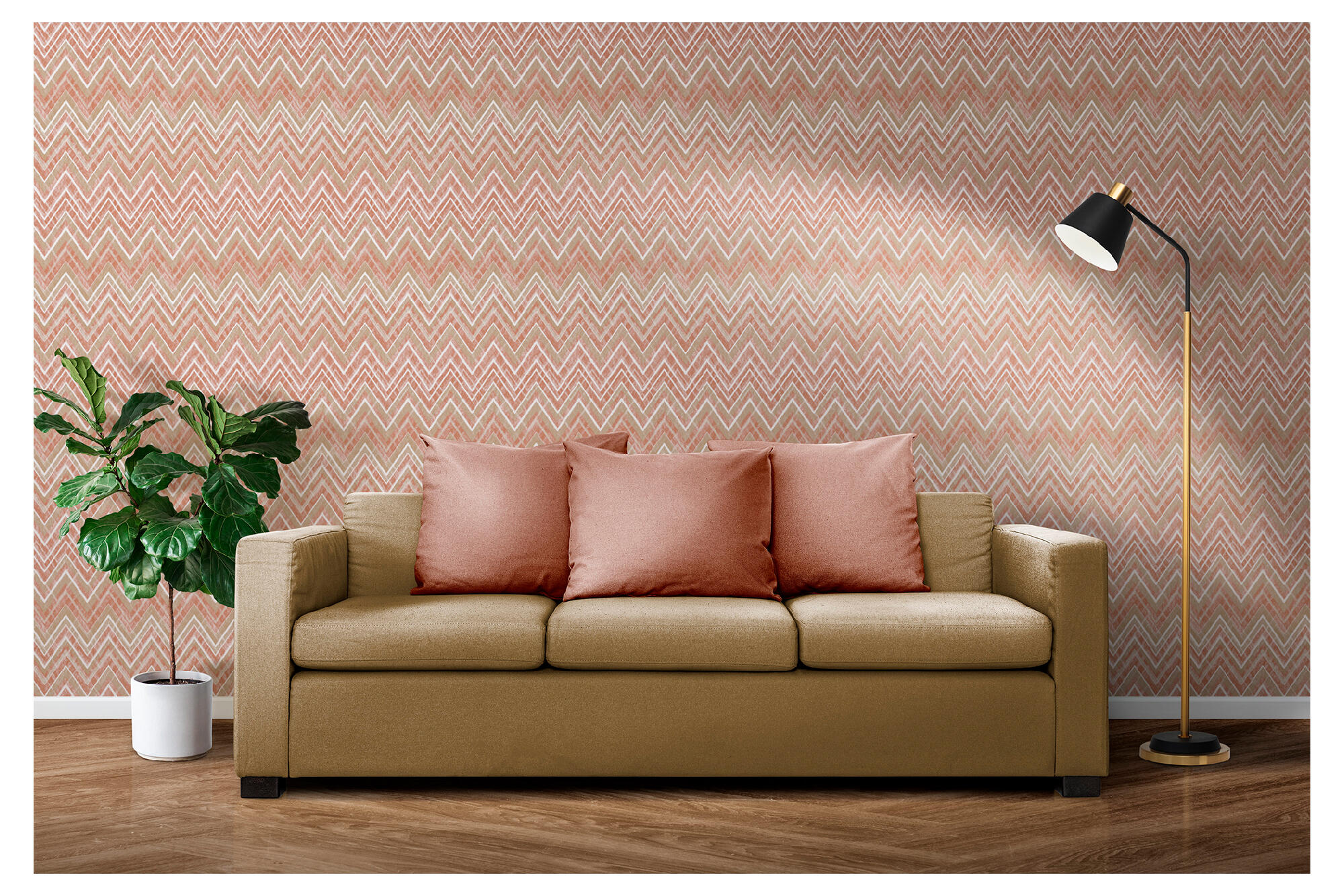 Papel pintado tnt aplicación cola en pared geométrico zigzag 2984 marrón vinelus 52cmx10m lavable apto para cocinas o baños